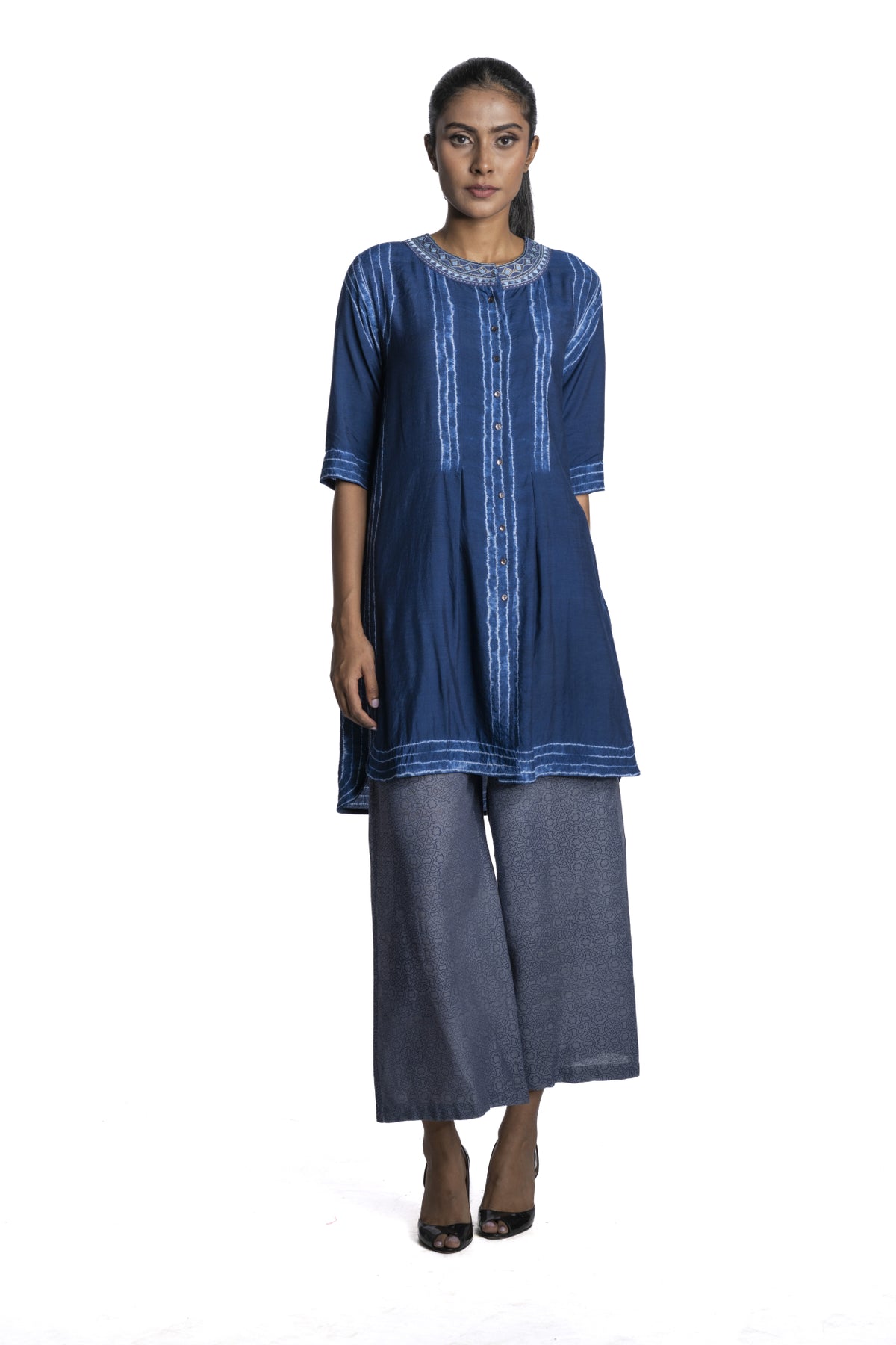 Blue Tie-Dye Chanderi Tunic Set