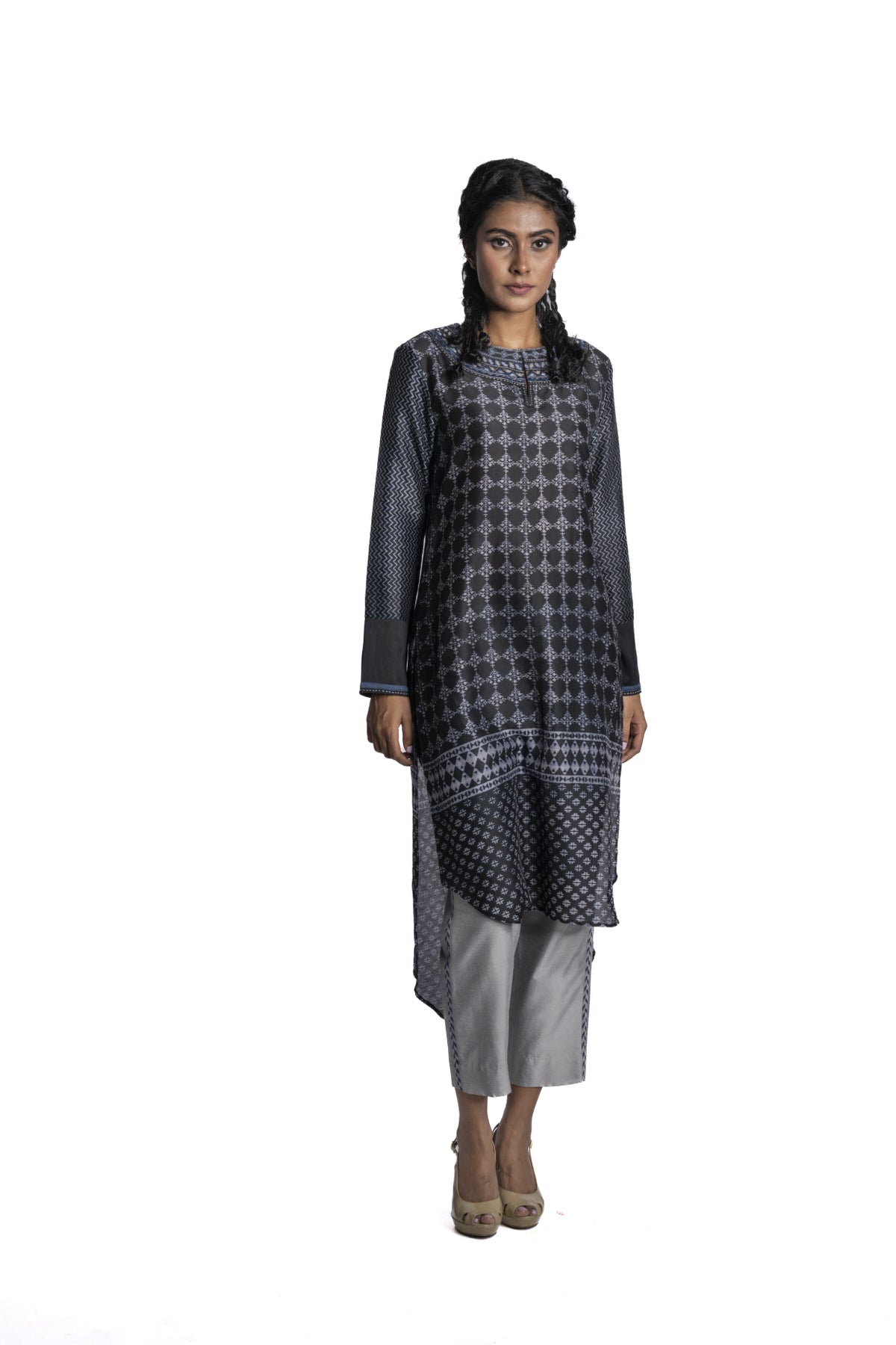 Black Printed Tunic Set