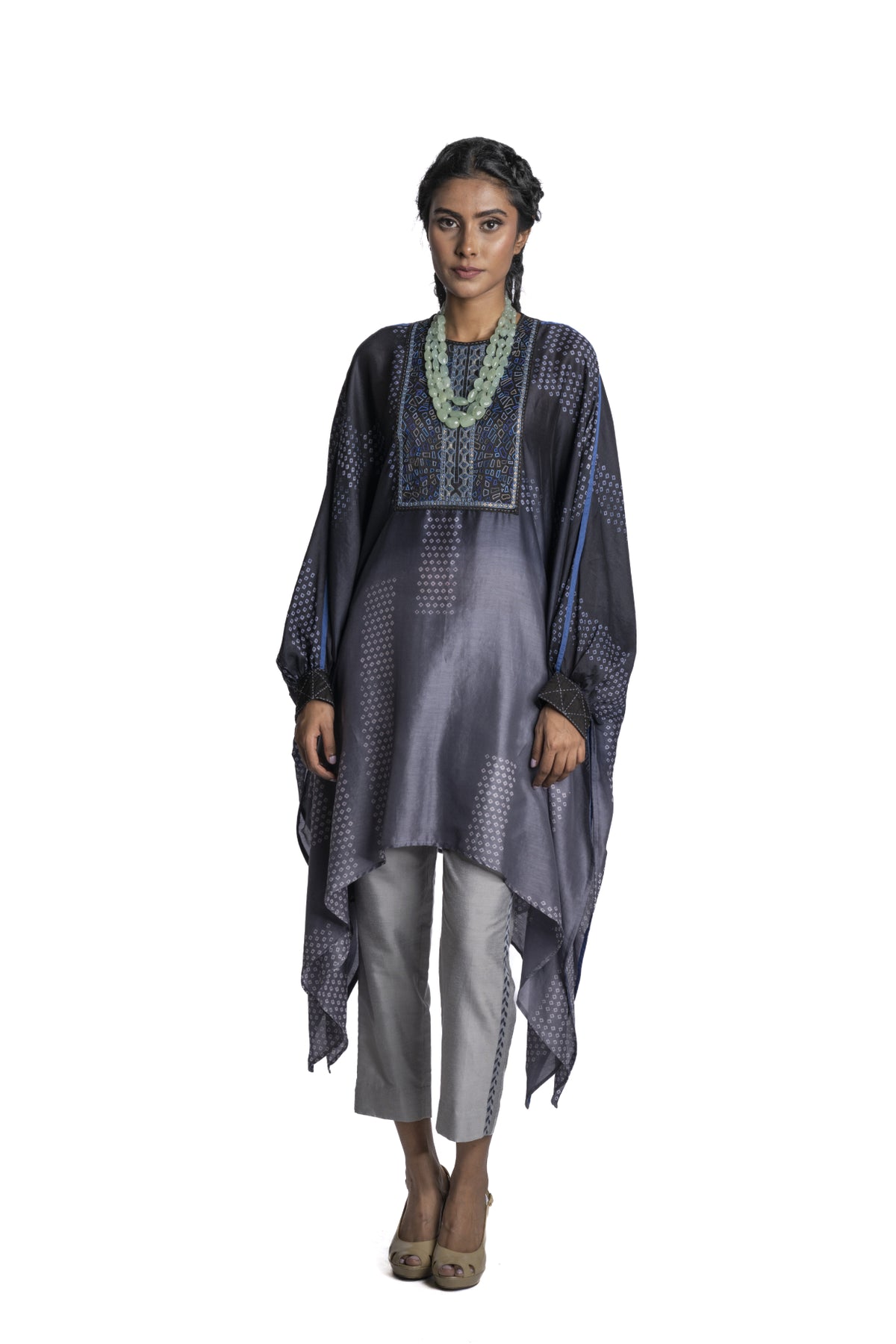 Black Grey Shaded Printed Kaftan Set