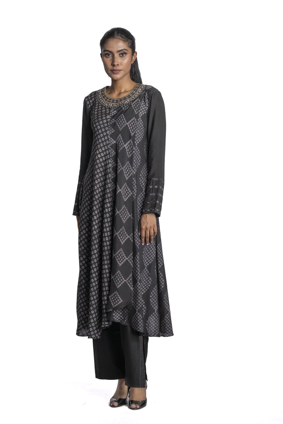 Black Chanderi Printed Long Tunic Set