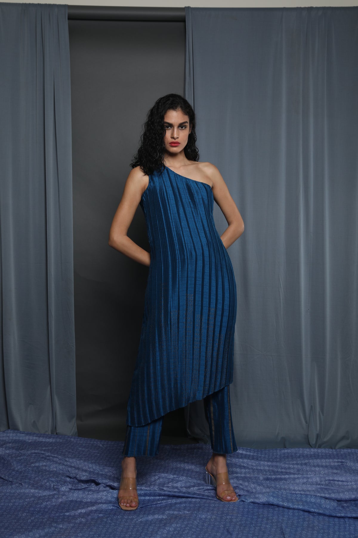 Indigo One shoulder Pleated Tunic set