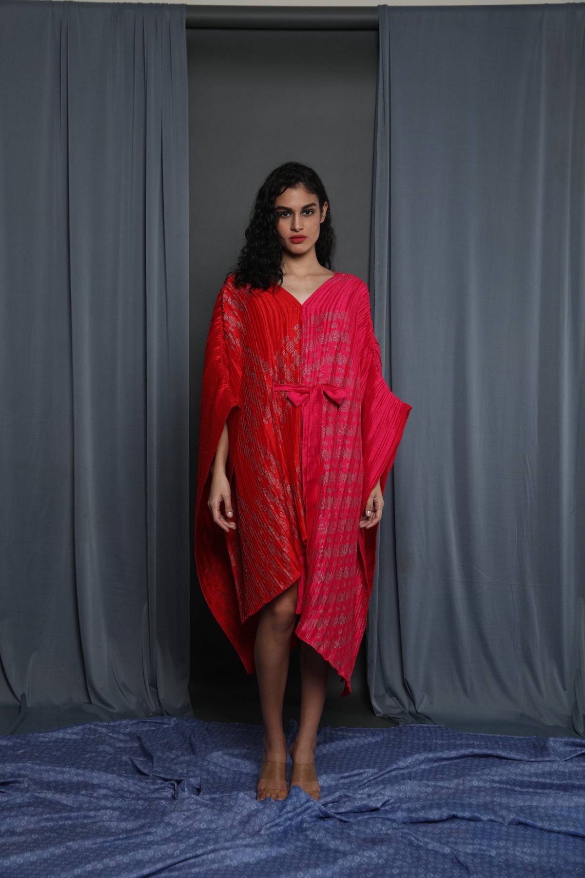 Pink RedPrinted Pleated Kaftan