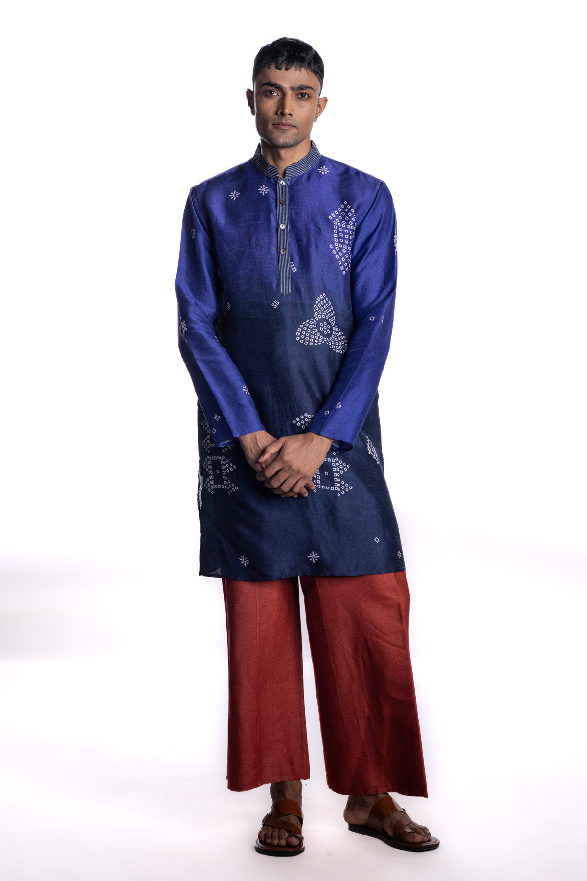 Purple kurta with all-over bandhej block print
