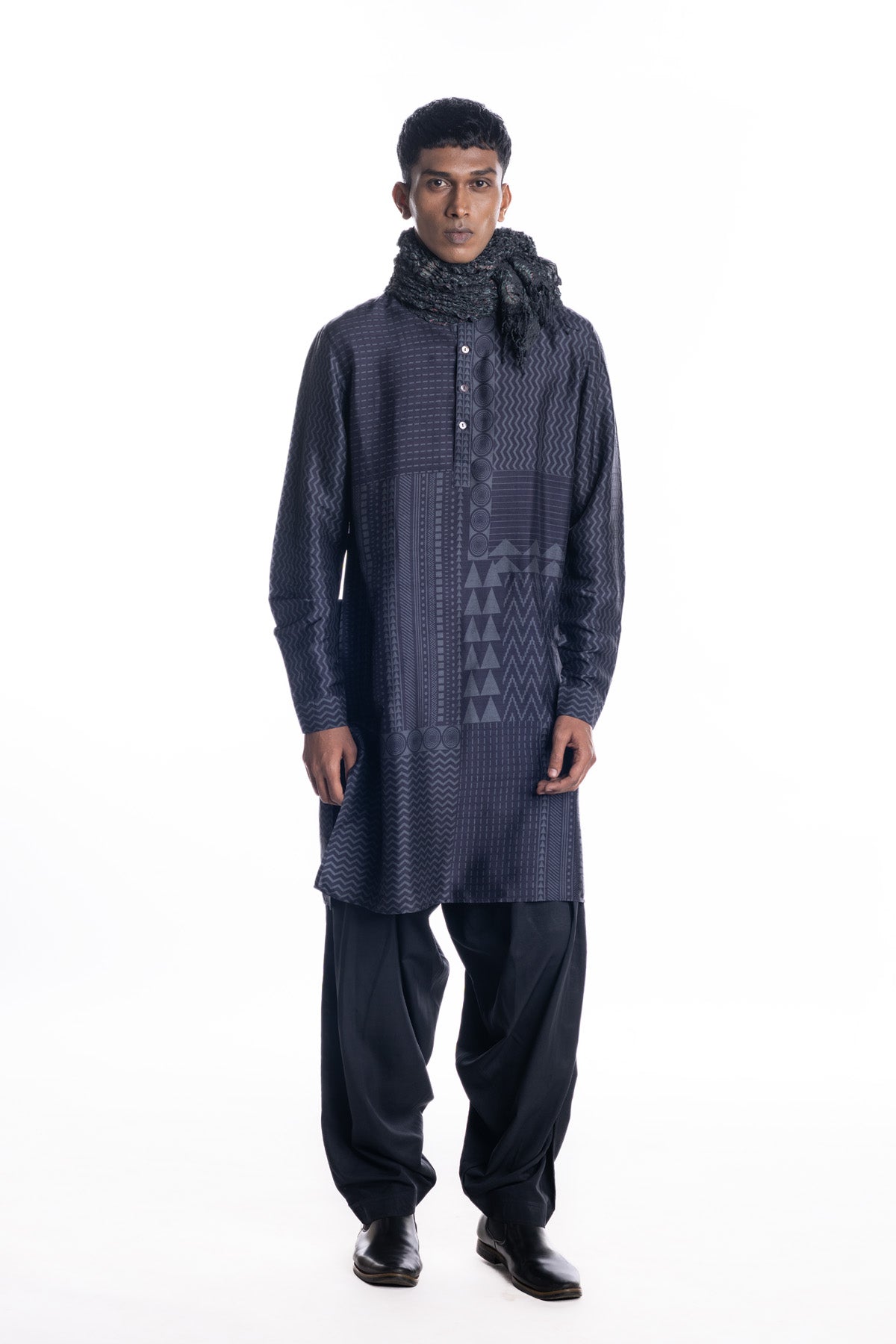 Multi block-printed navy kurta