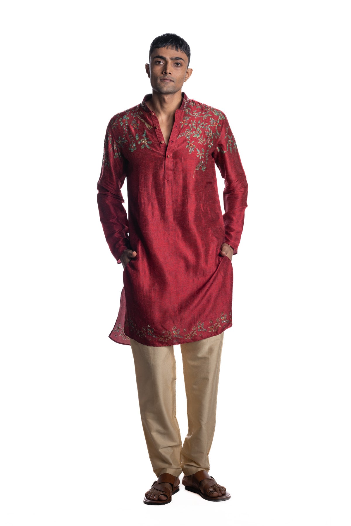 Red kurta from the hand-painted  Pichwai–inspired series