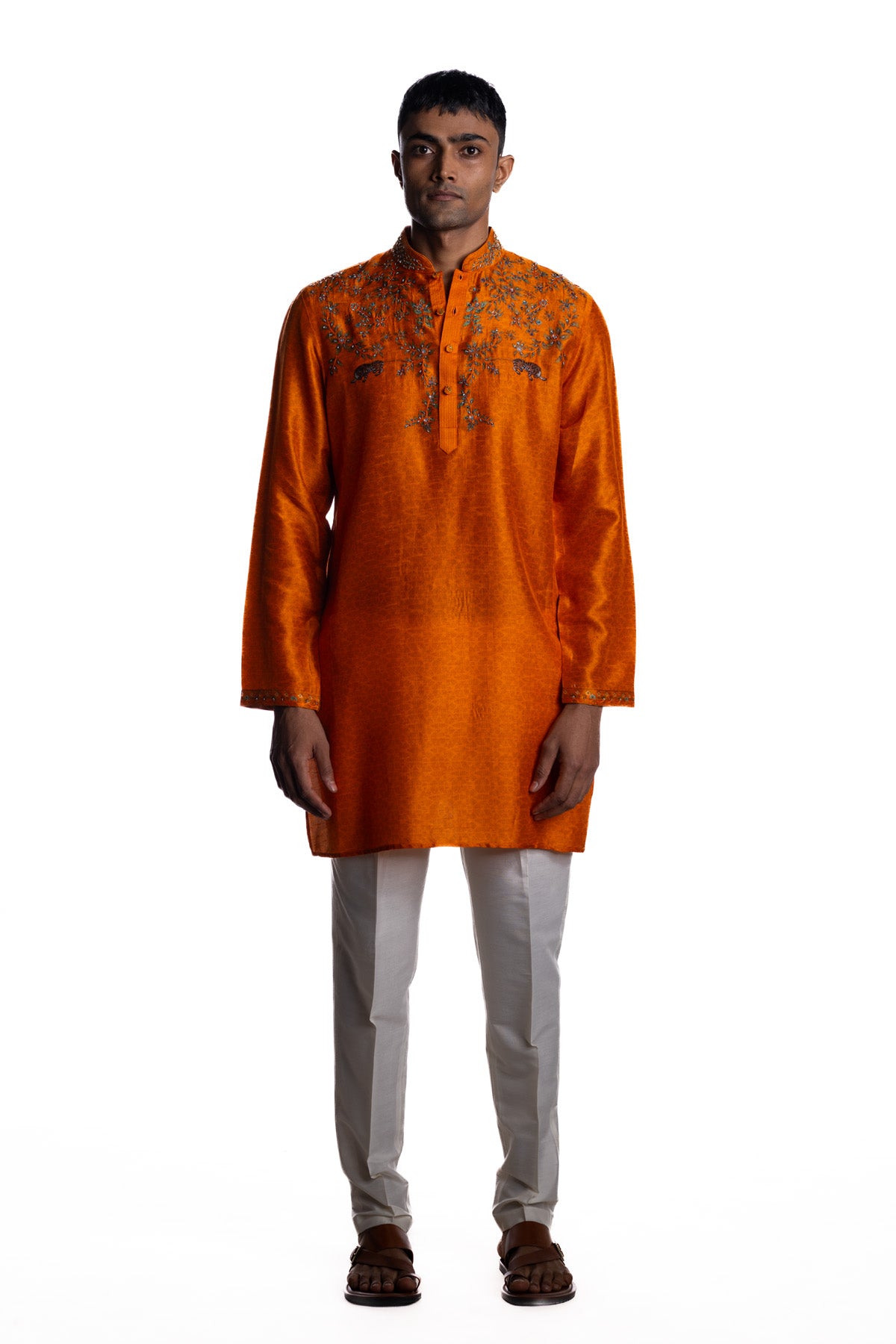 Orange kurta from the hand-painted Shikaar Pichwai–inspired series