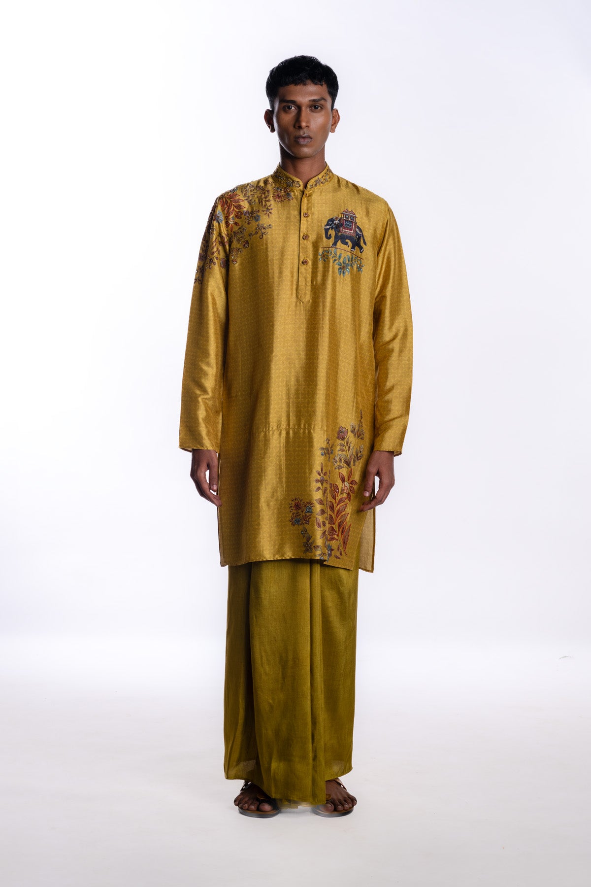 Mustard kurta from the hand-painted shikaar Pichwai–inspired series