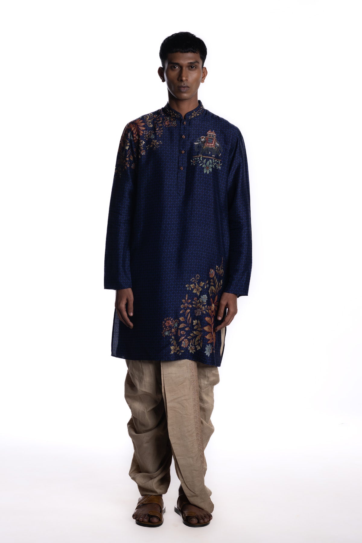 Deep navy kurta from the hand-painted Shikar Pichwai–inspired series