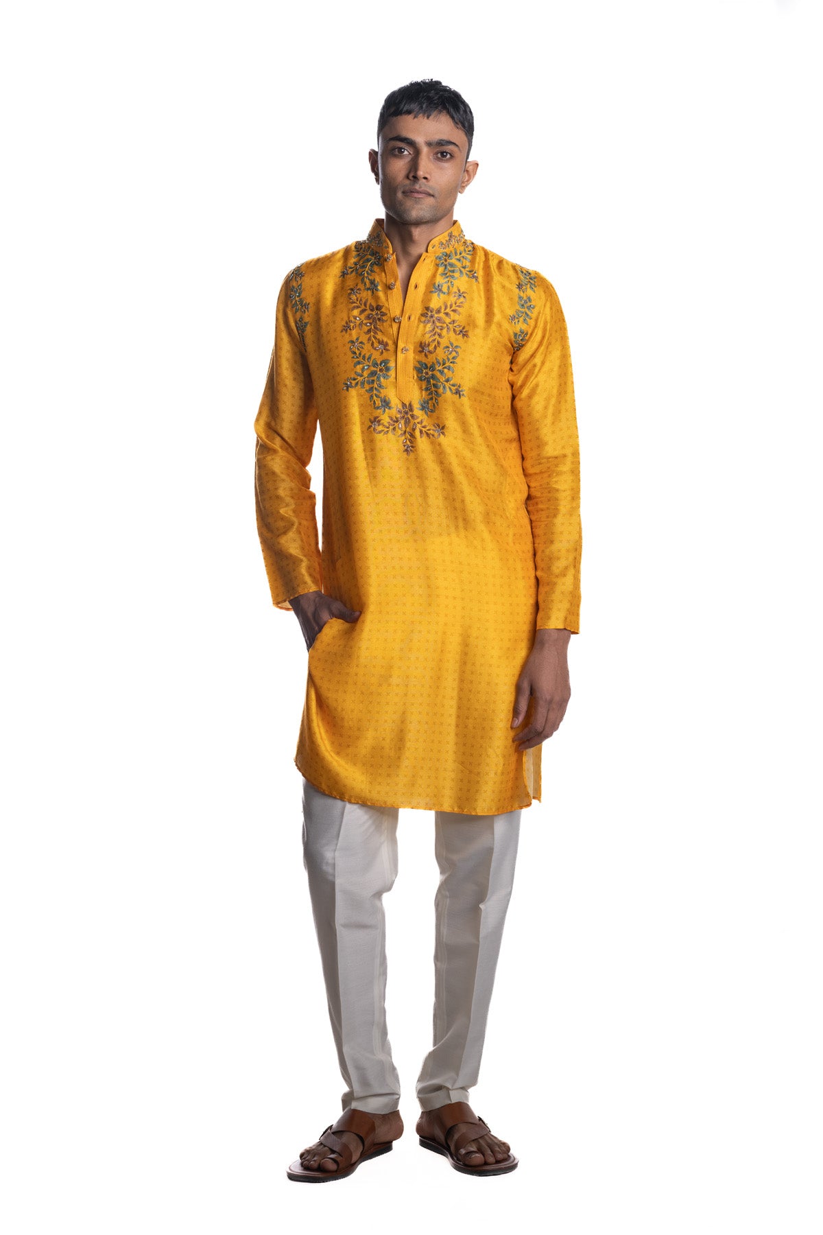 Yellow kurta from the hand-painted Pichwai–inspired series