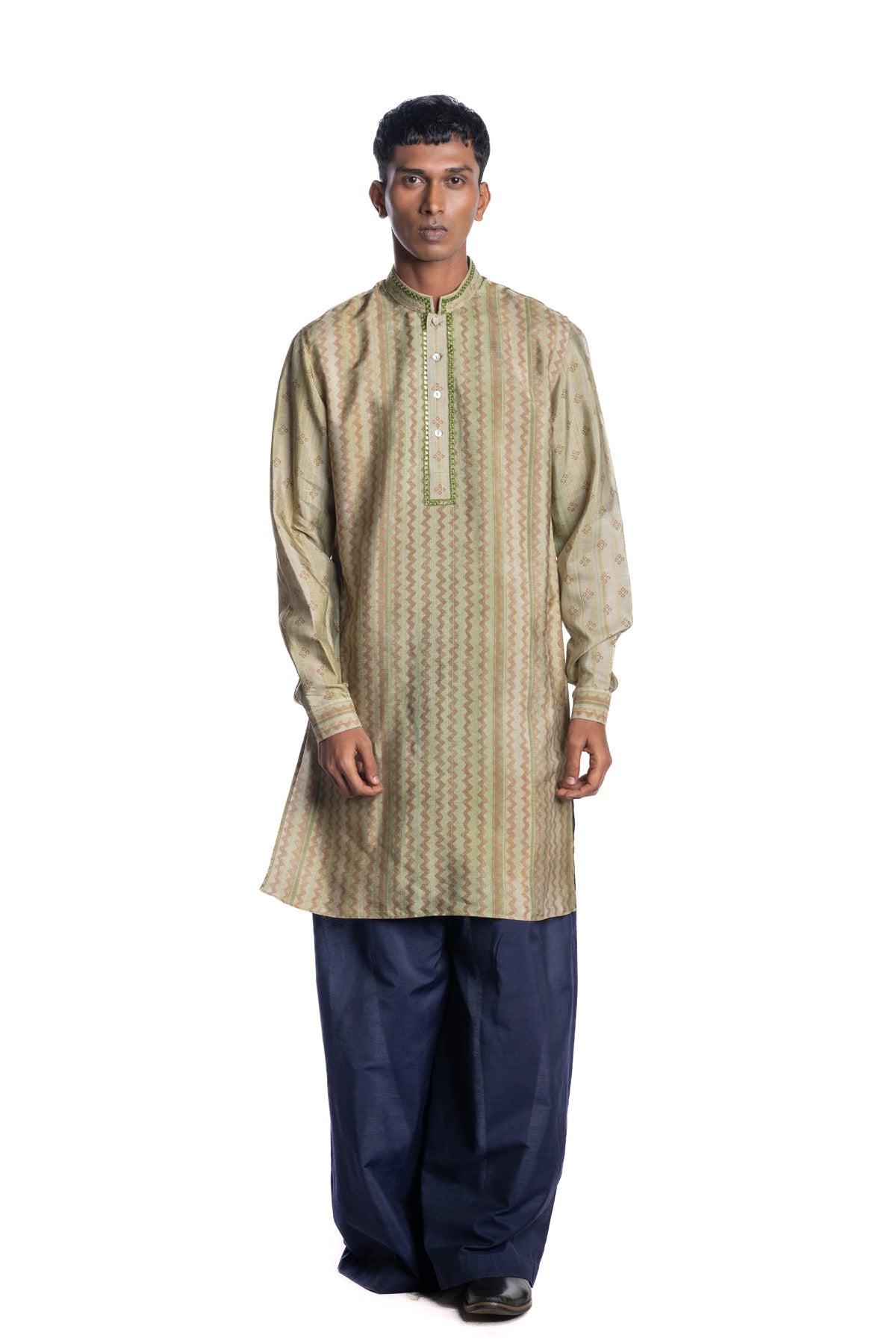 Olive-indigo Shibori textured kurta