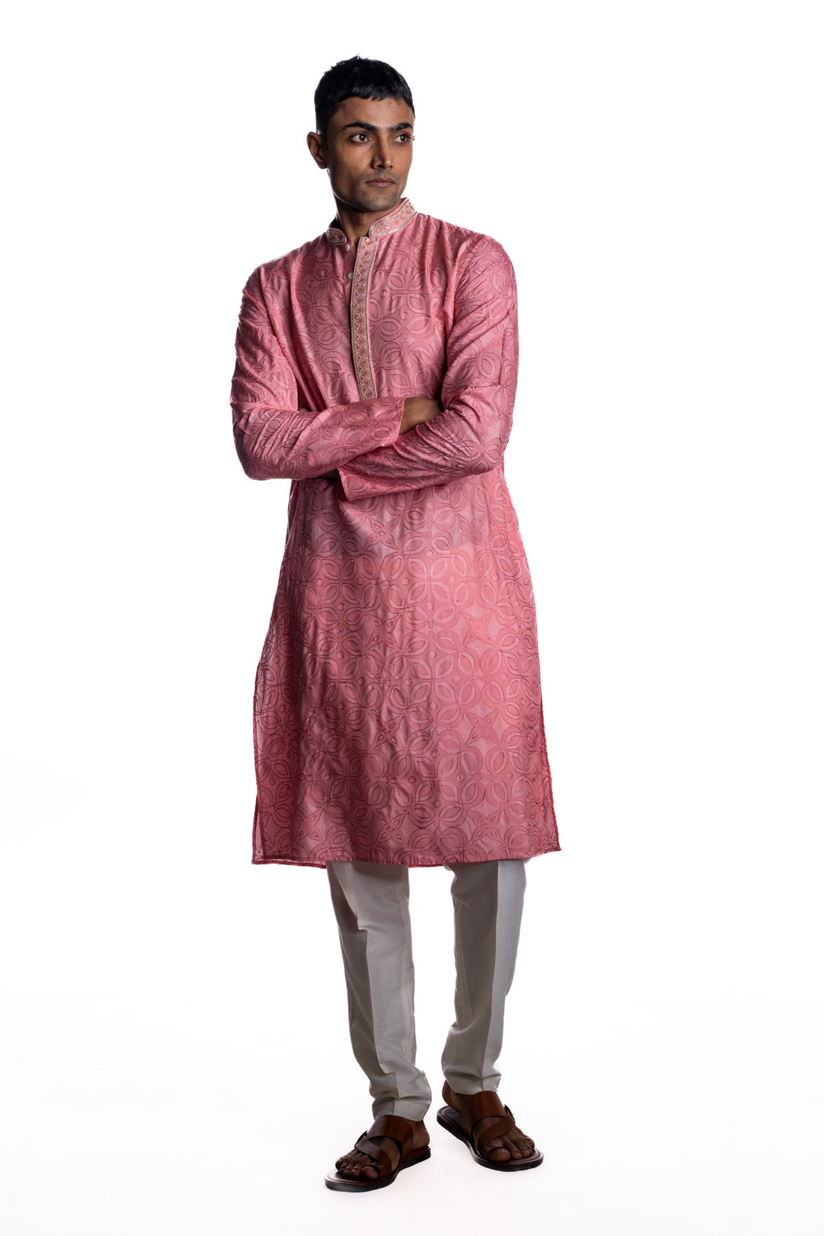 Pink kurta with subtle all-over block print