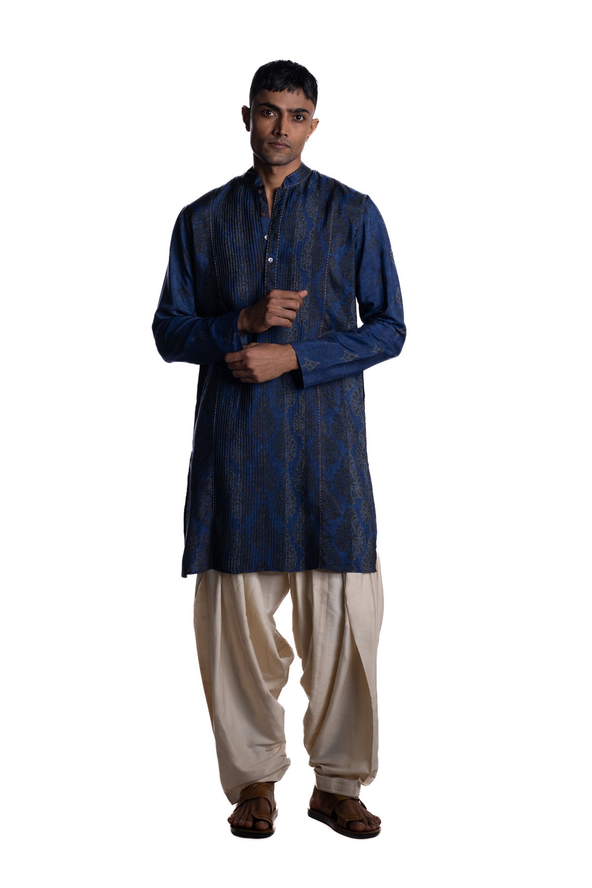 Deep indigo kurta with all-over block print