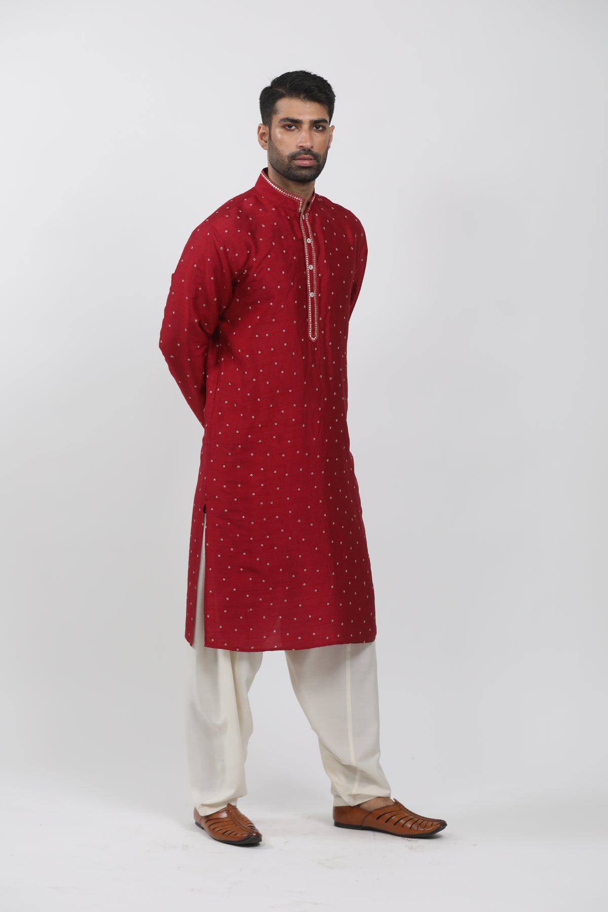 Red embroidered kurta Set