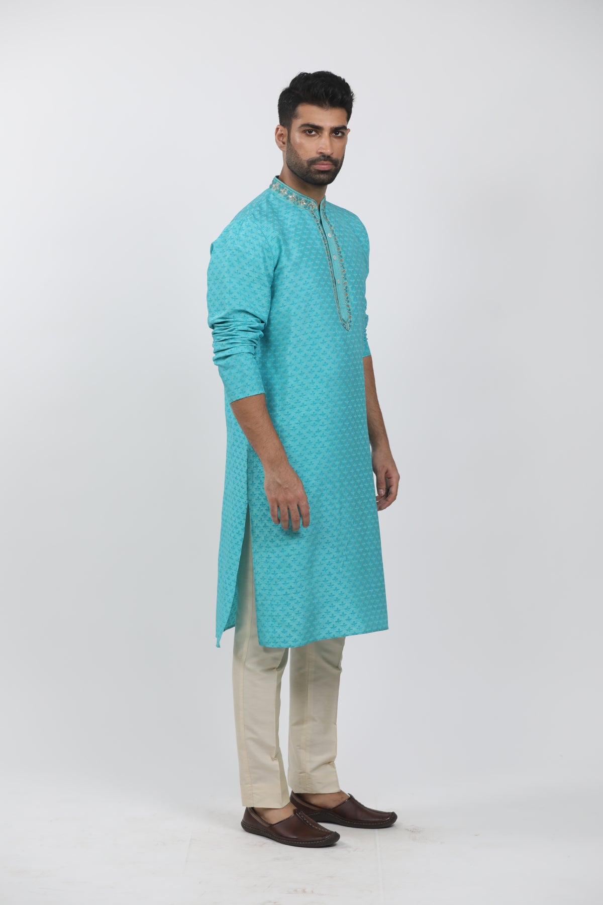 Turquoise Block printed kurta set