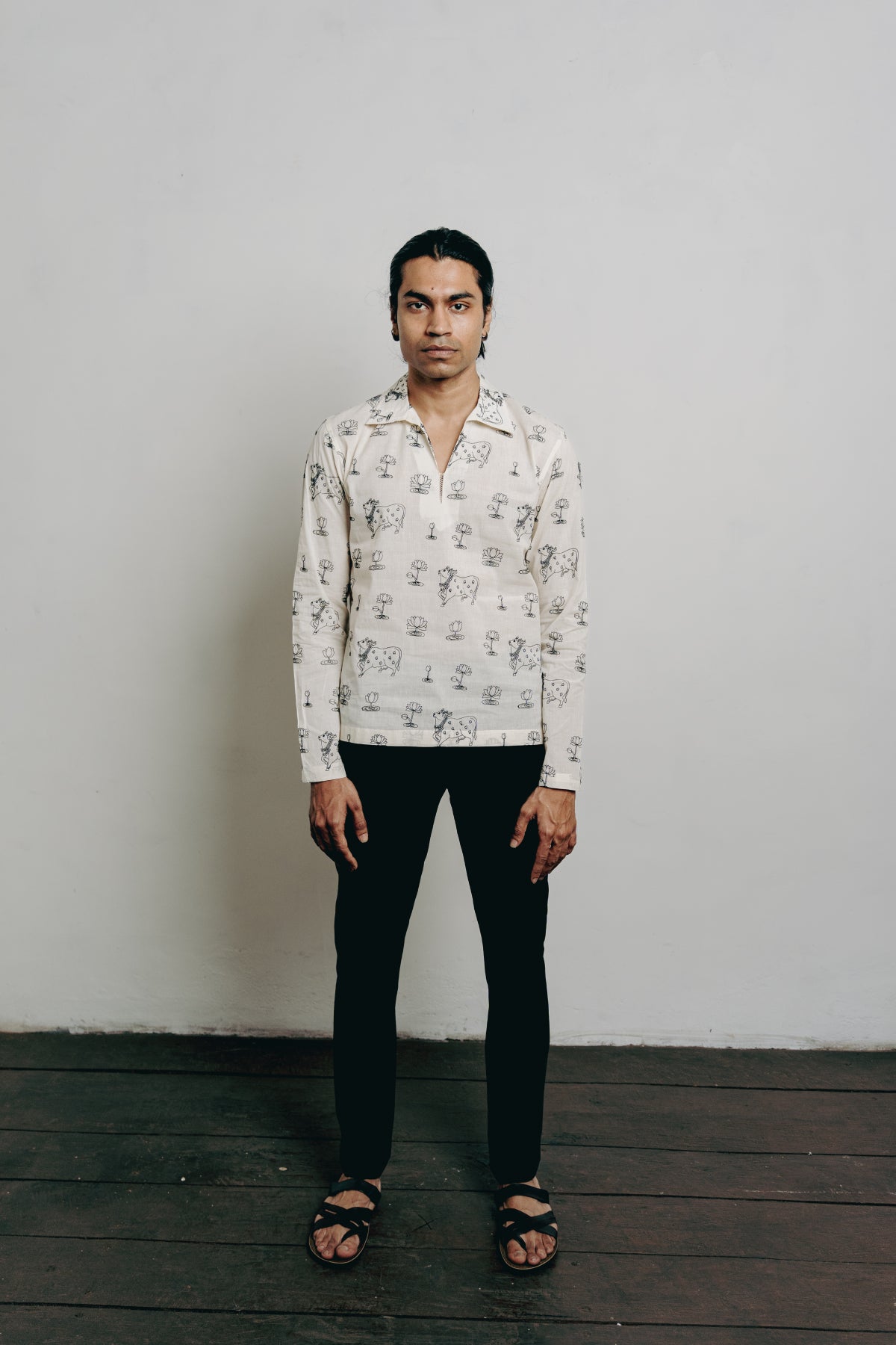 Off-White All Over Lotus-Cow Embroidered Shirt