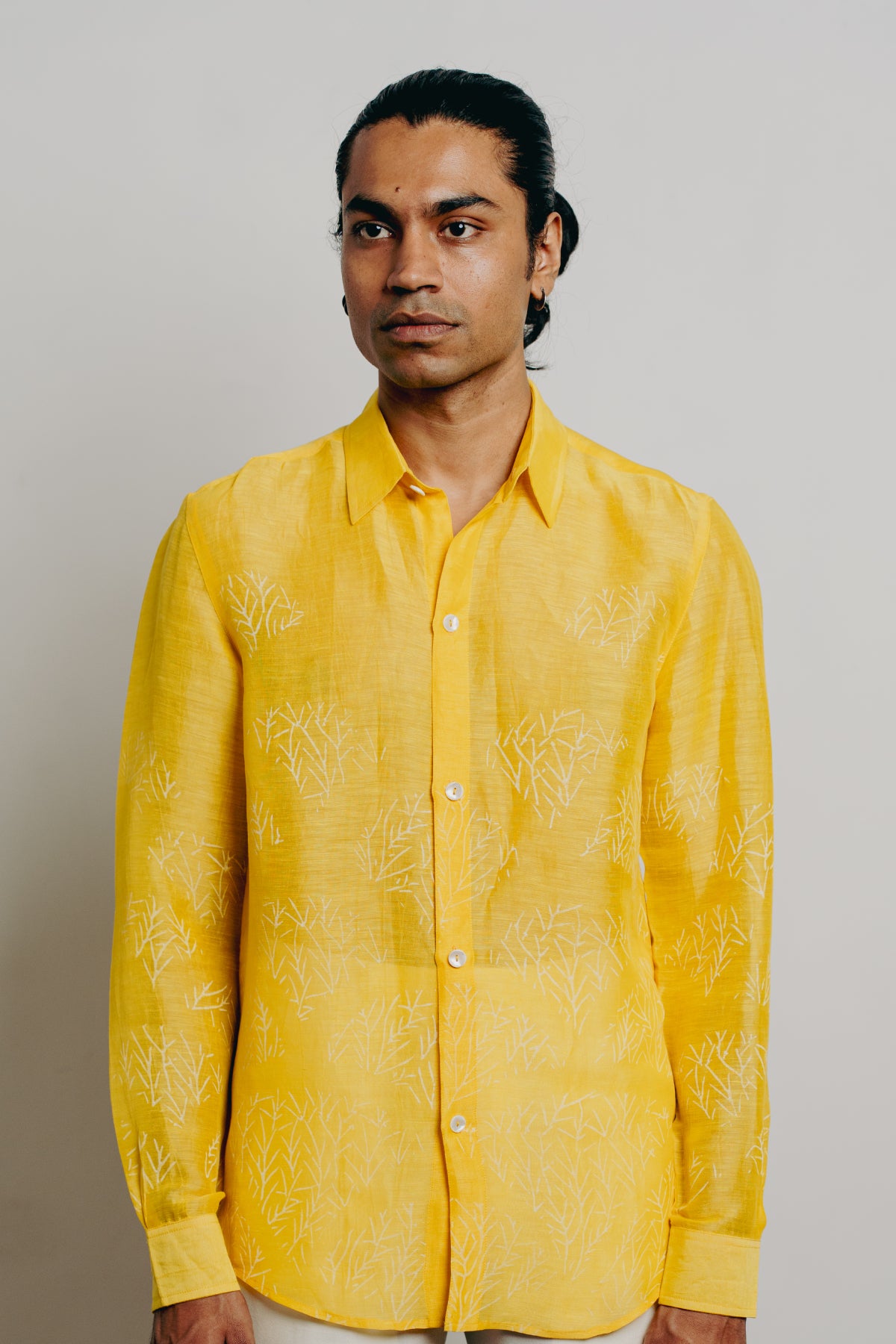 Yellow Hand Block Placement Printed Shirt