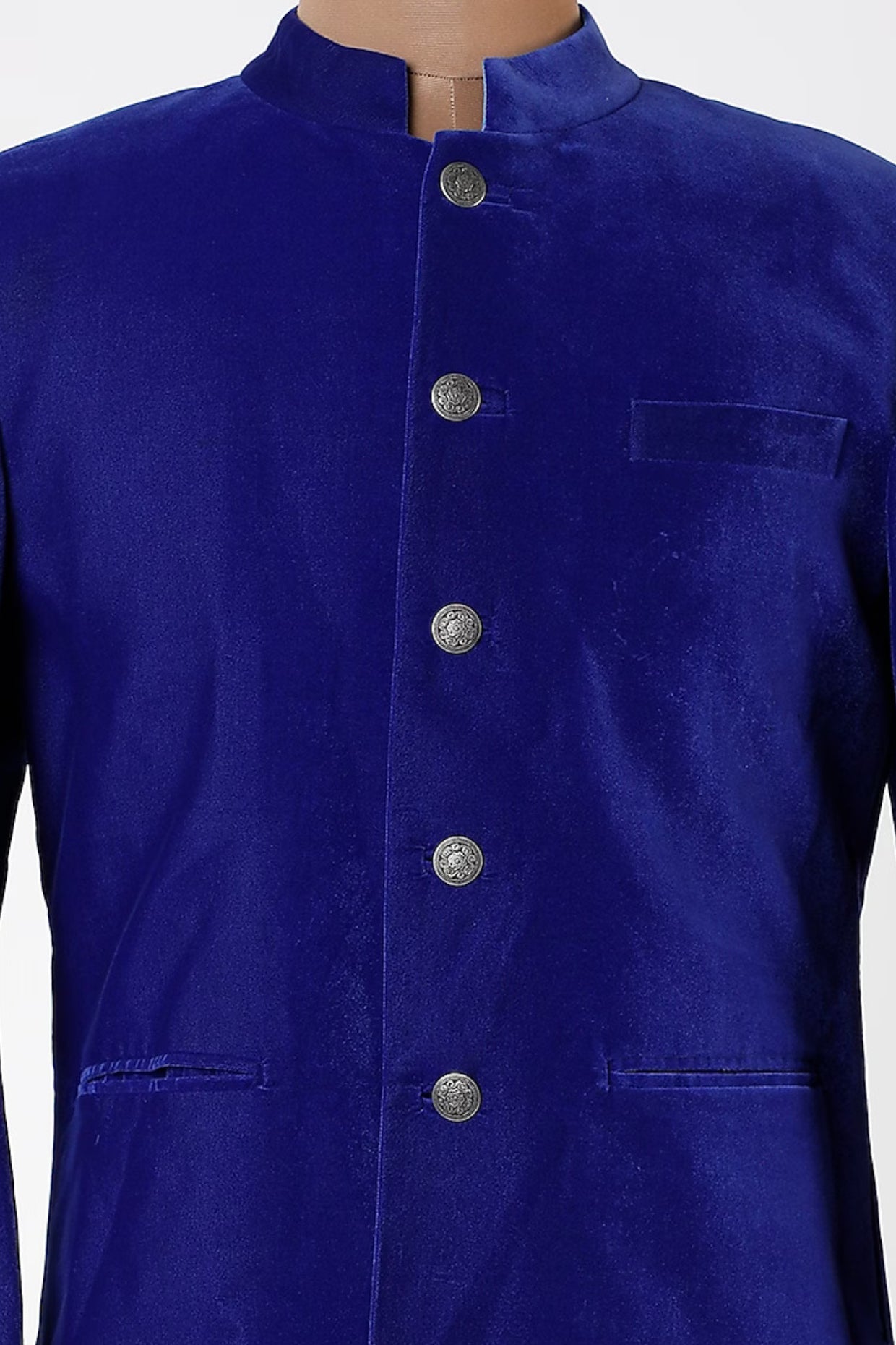 Navy blue leather jacket men biker round collar Marlon | D'Arienzo