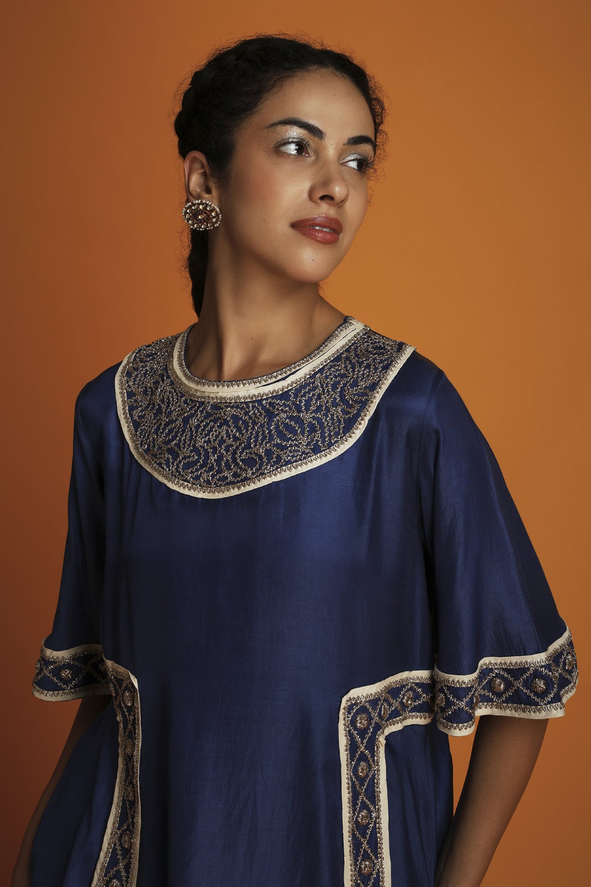 Indigo embroidered tunic