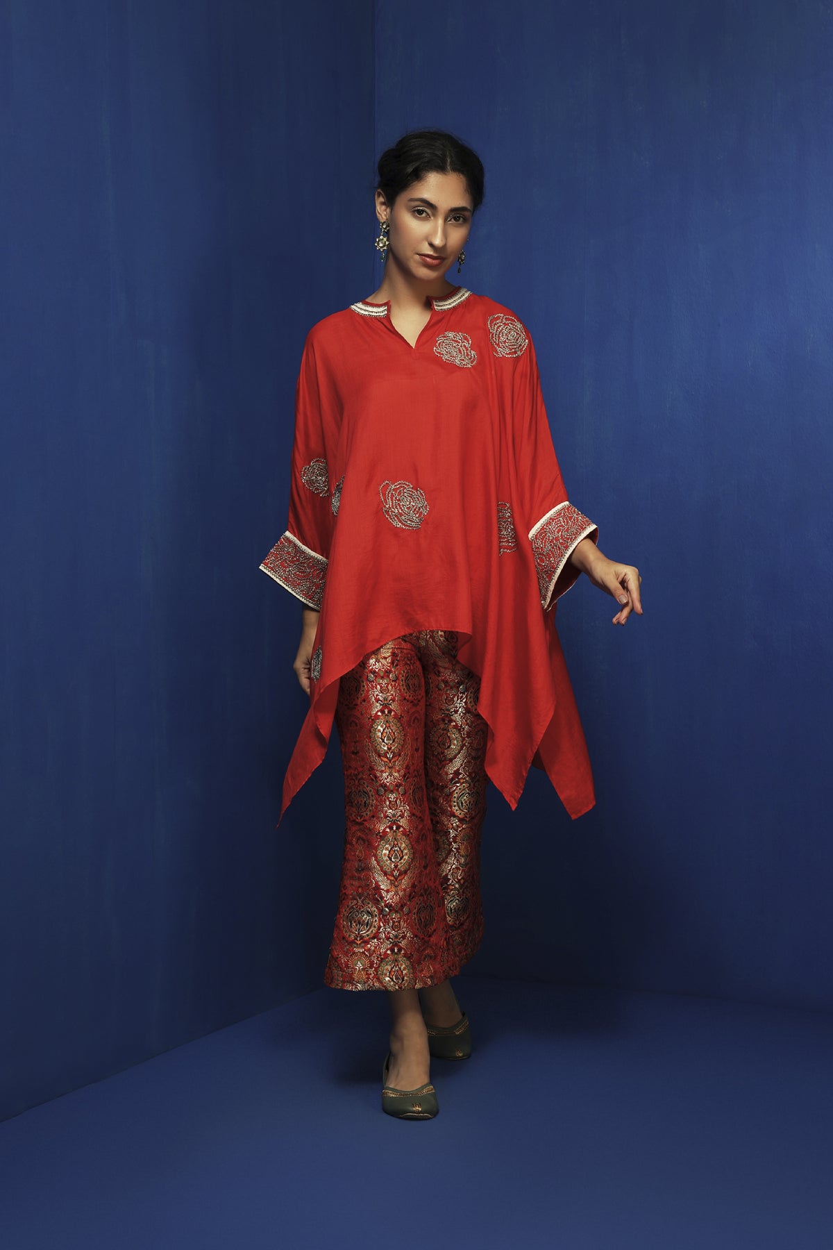 Red embroidered kaftan tunic