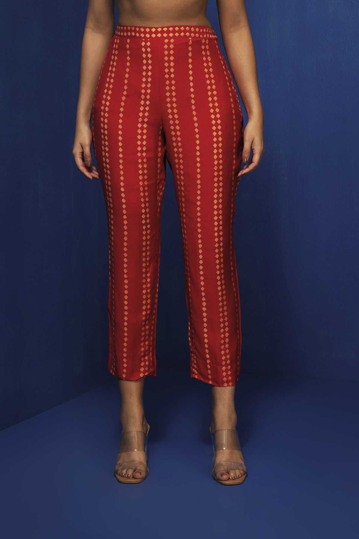 Red & fuchsia ombre block printed tunic set