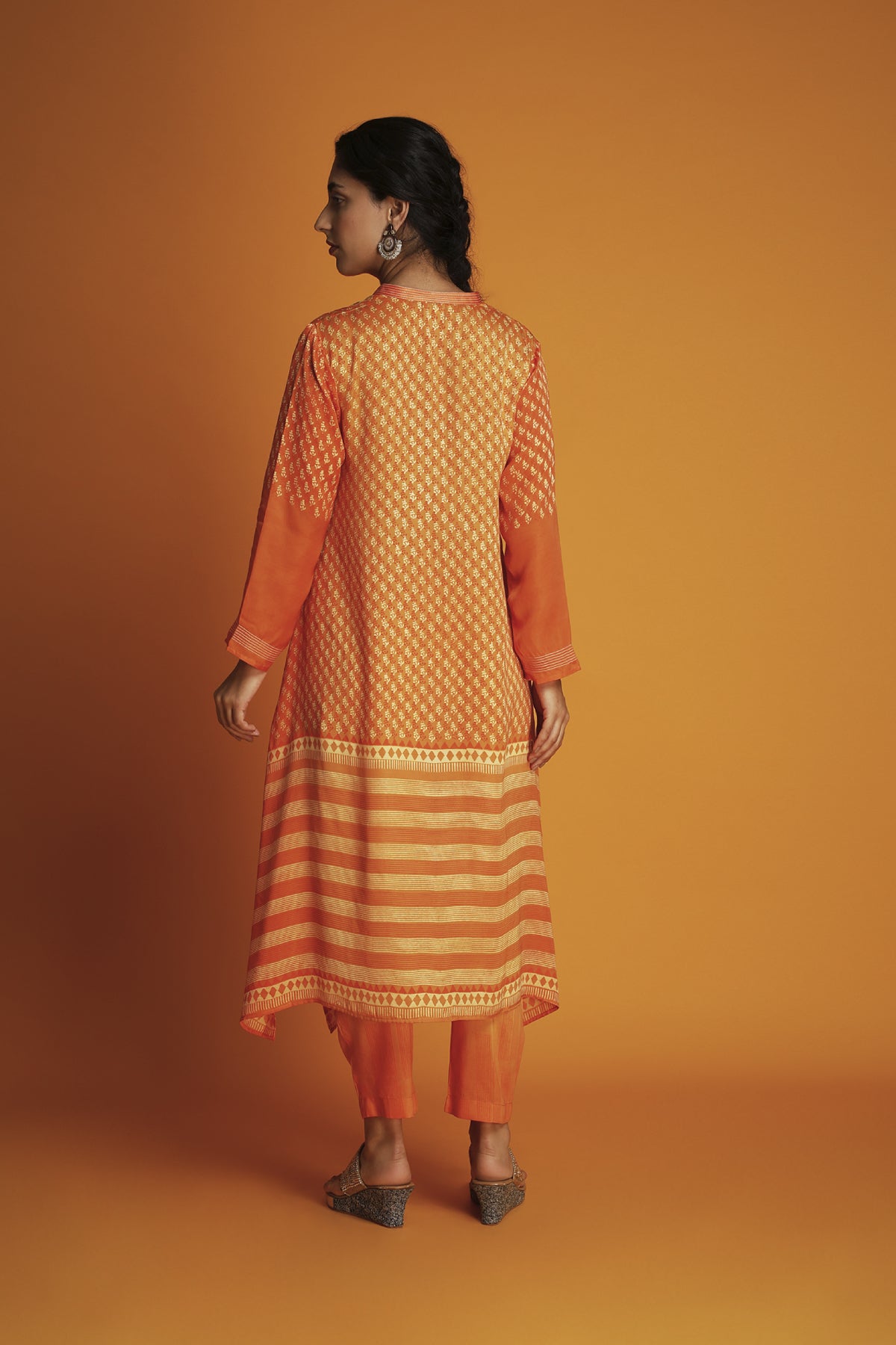Orange ombre block printed tunic set