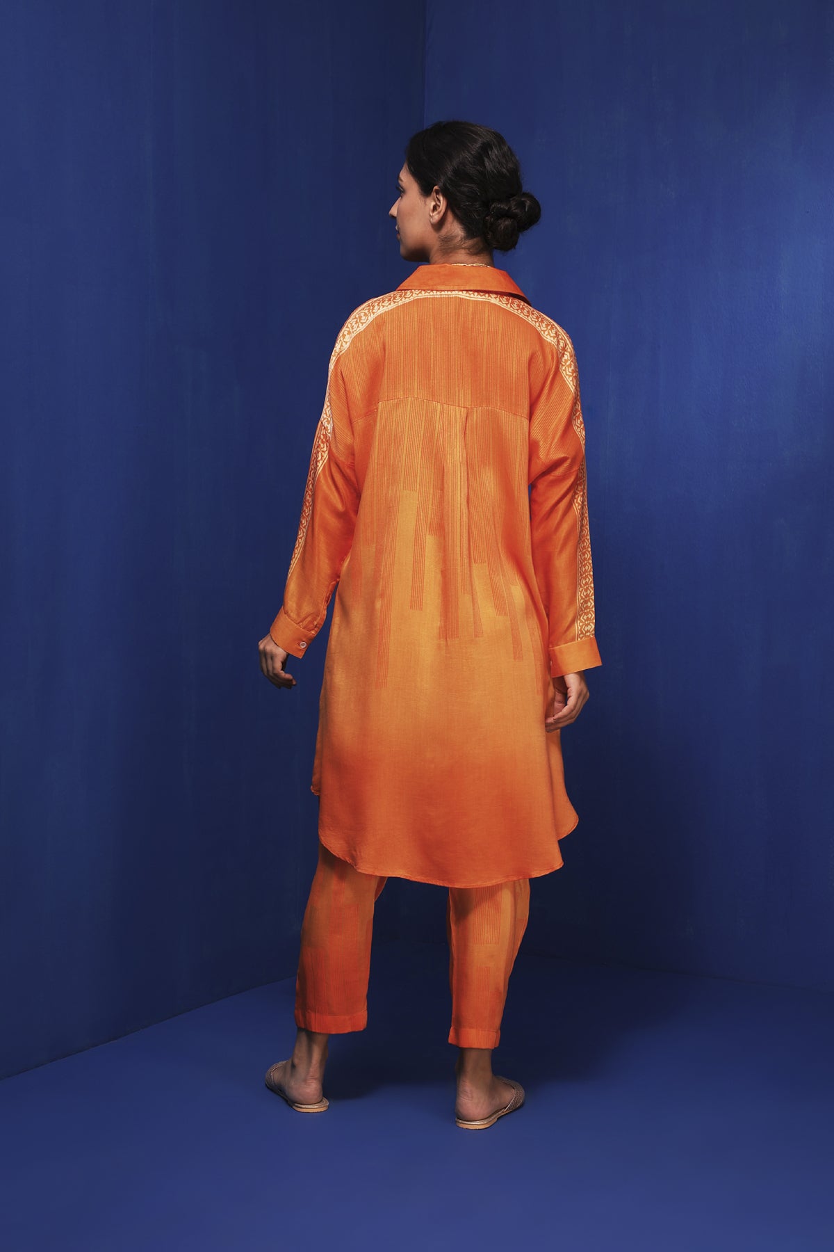 Orange ombre block printed shirt tunic set