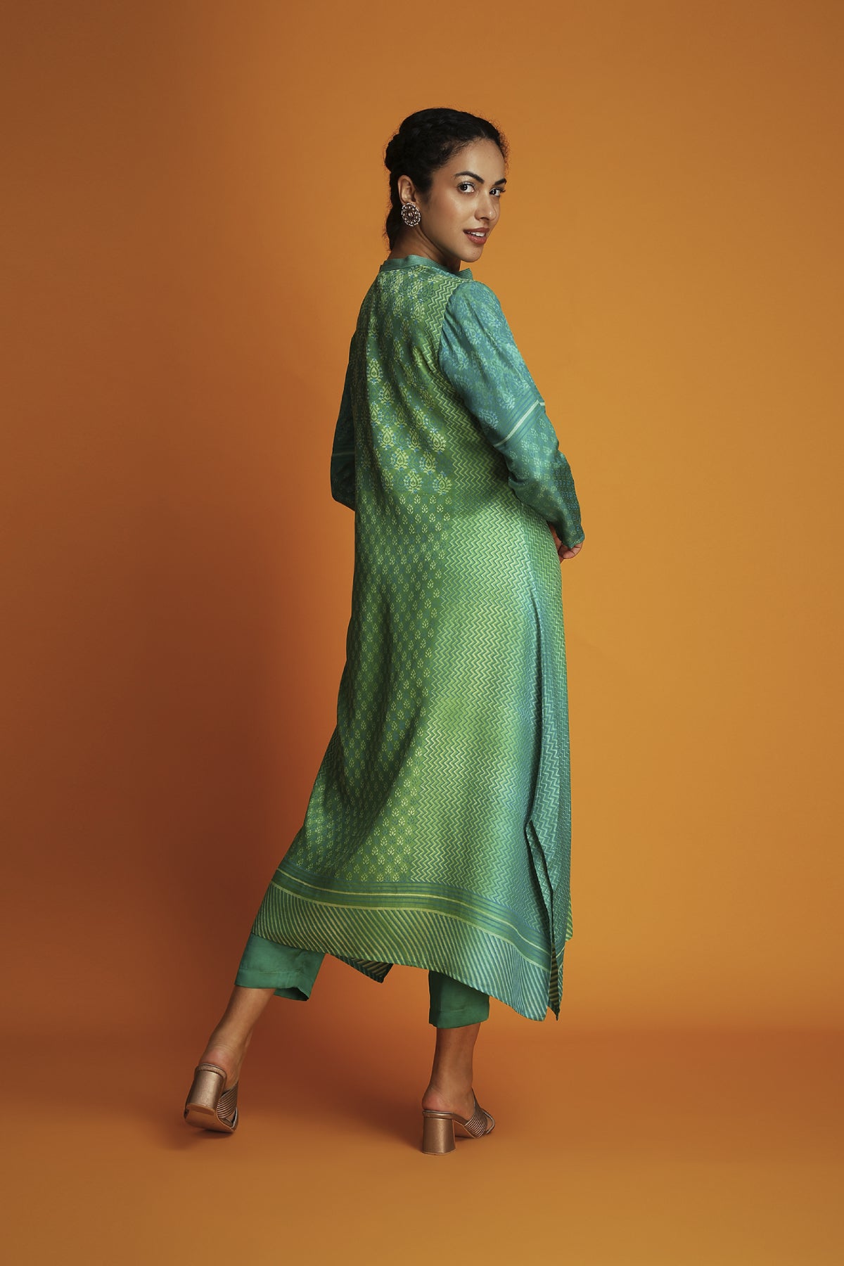 Green ombre block printed tunic set