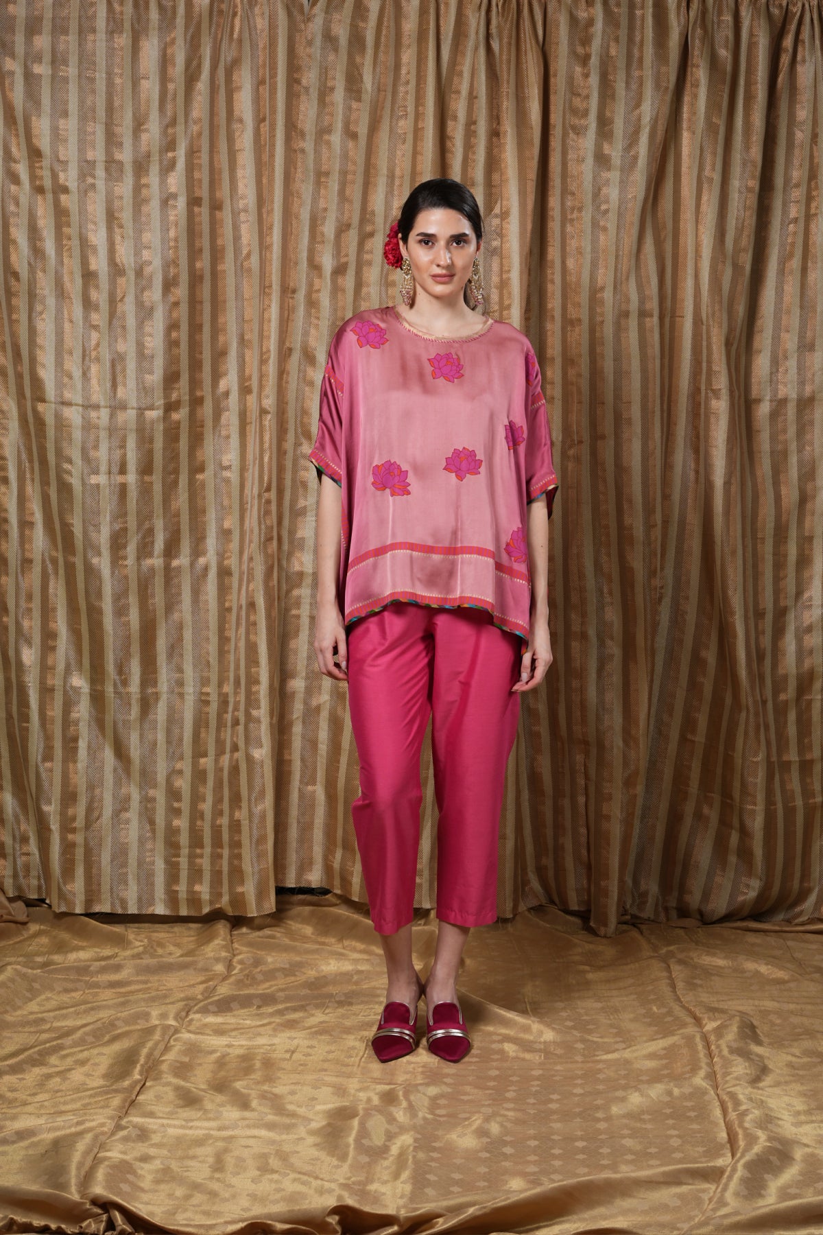 Ombré soft pink block-printed  kaftan