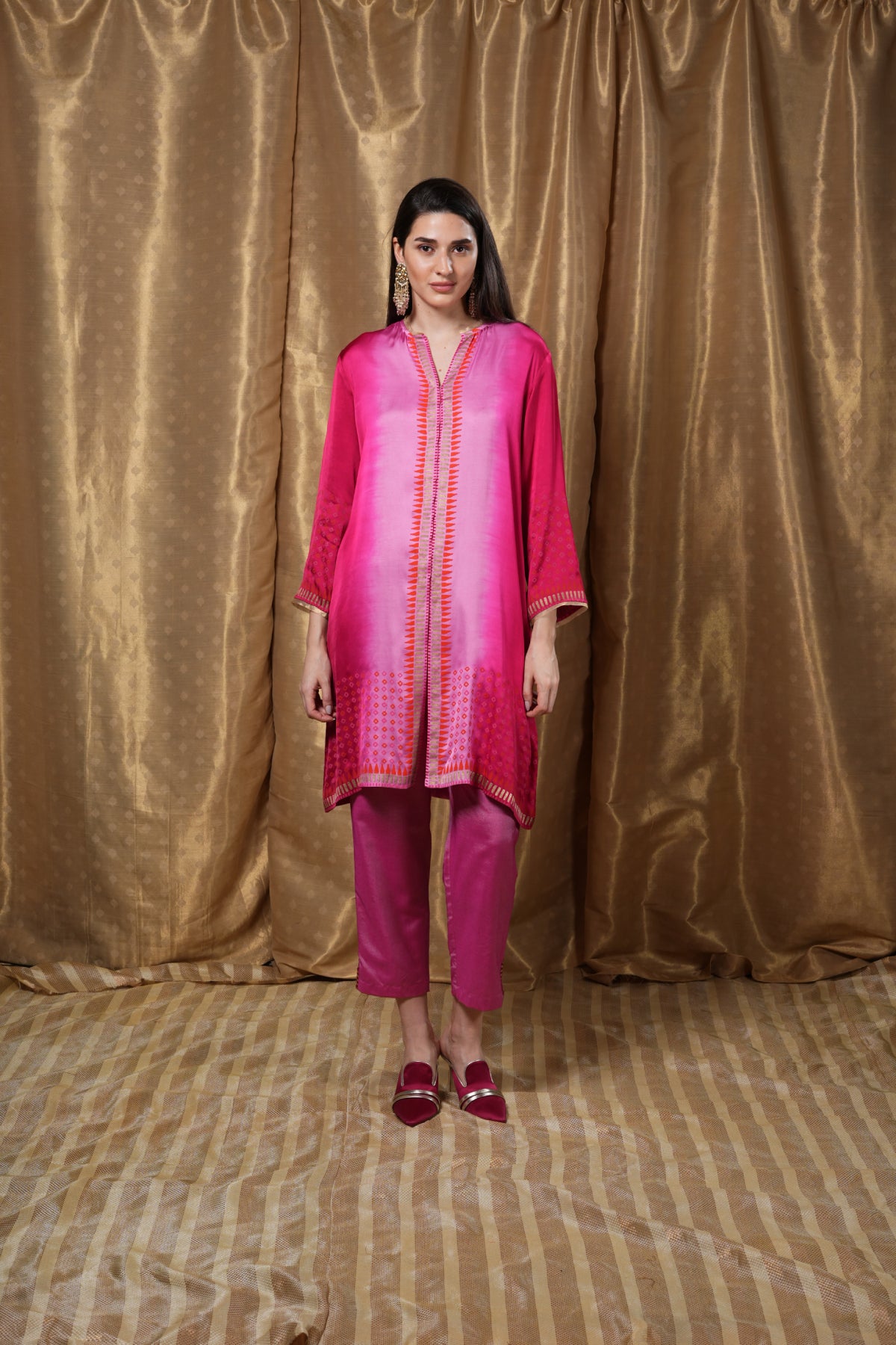 Pink block-printed tunic jacket