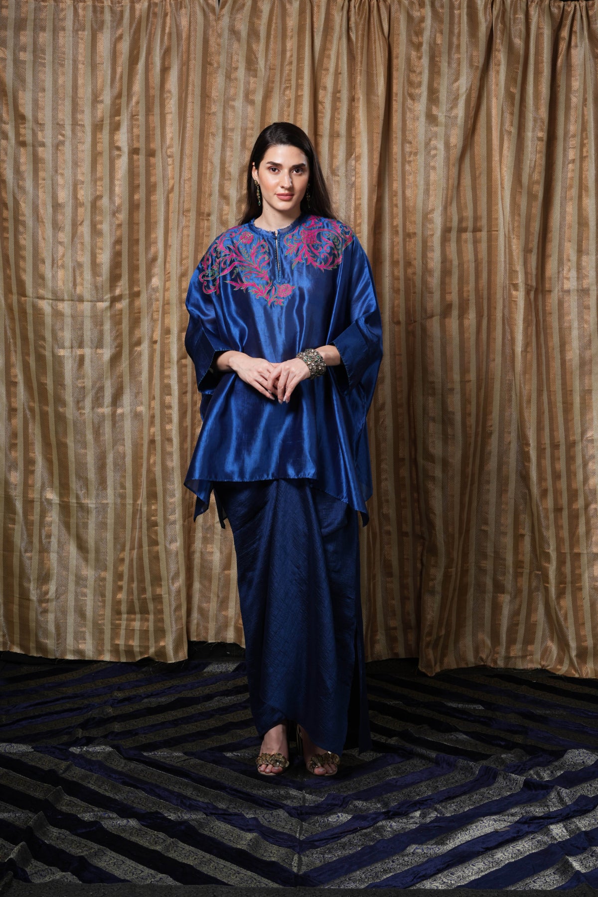 Royal blue embroidered kaftan