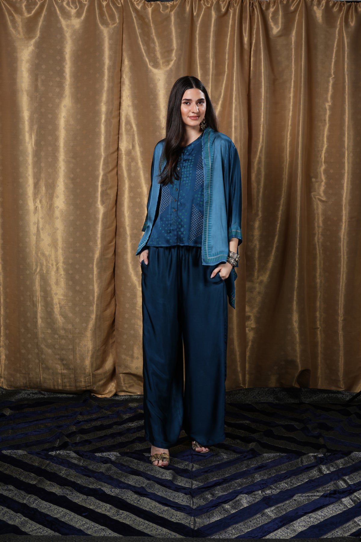 Rich indigo block-printed