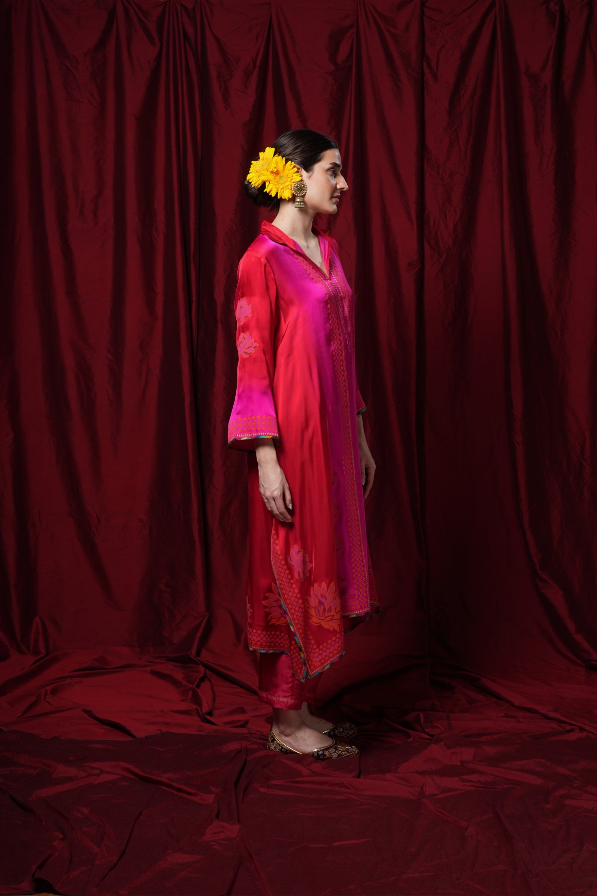 Ombré red block-printed tunic