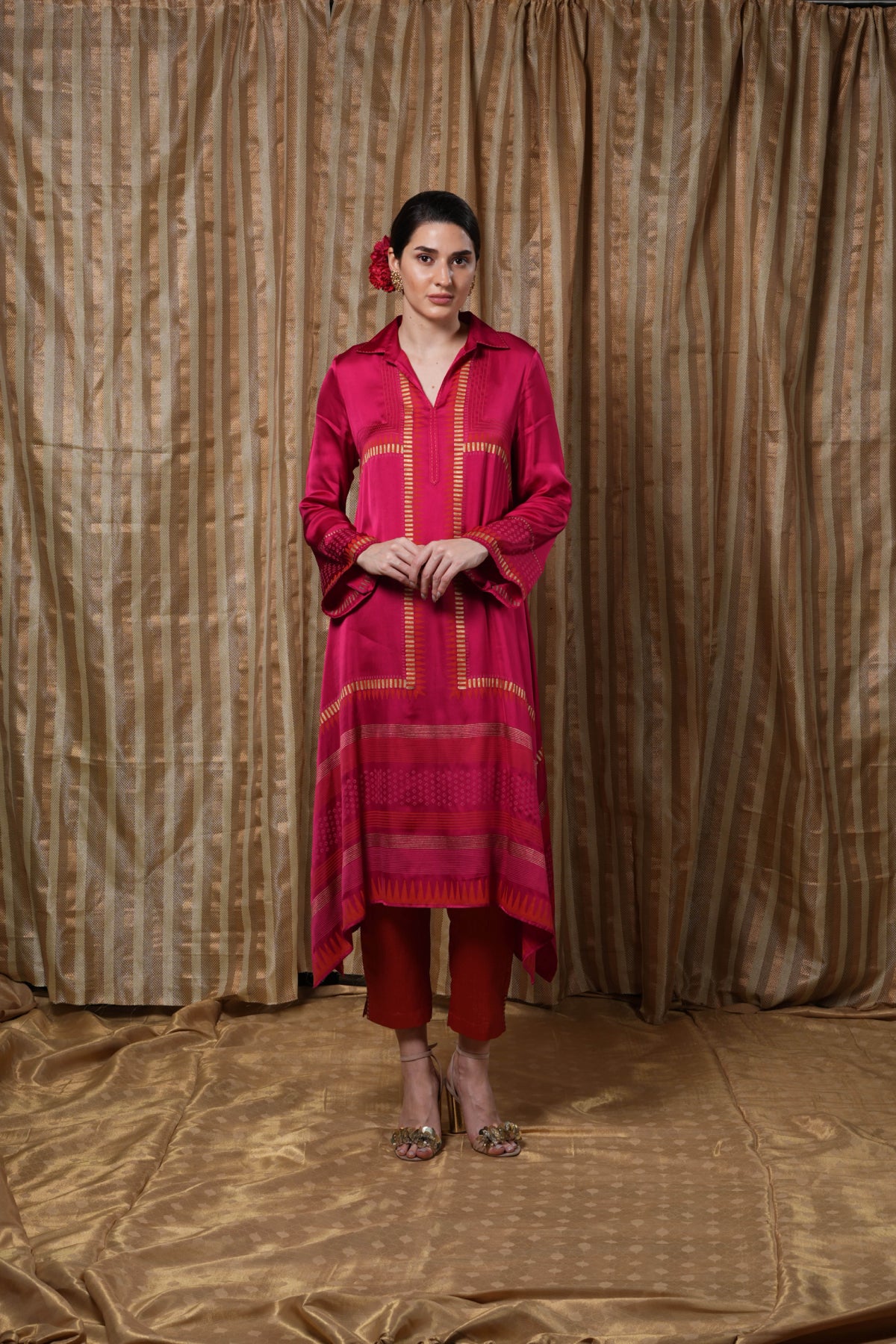 Red block-printed tunic