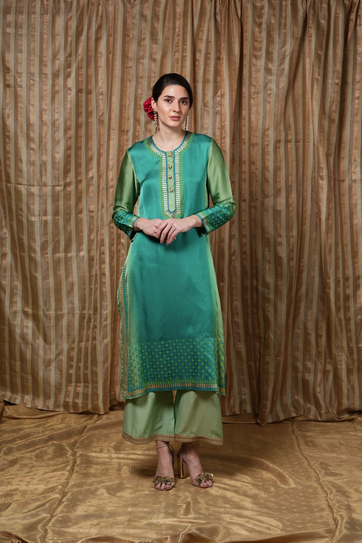 Jade green block-printed tunic