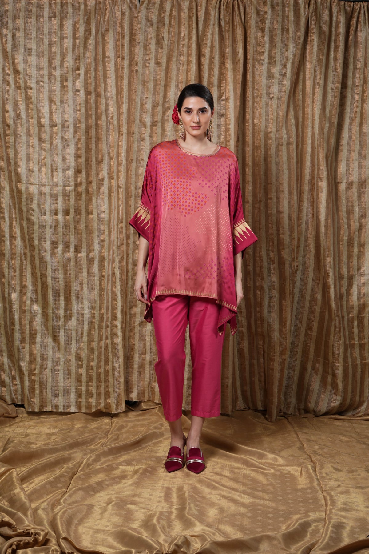 Ombre coral block-printed kaftan