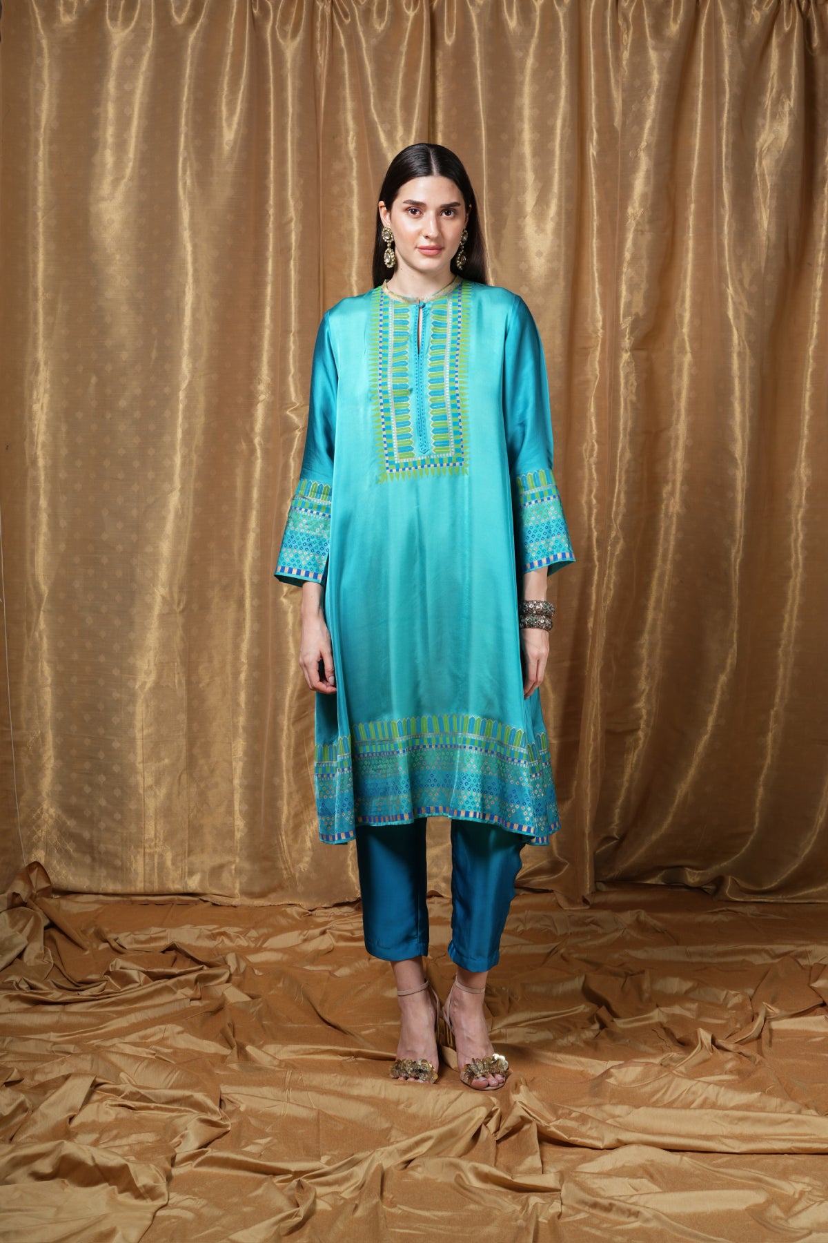 Turquoise block-printed tunic