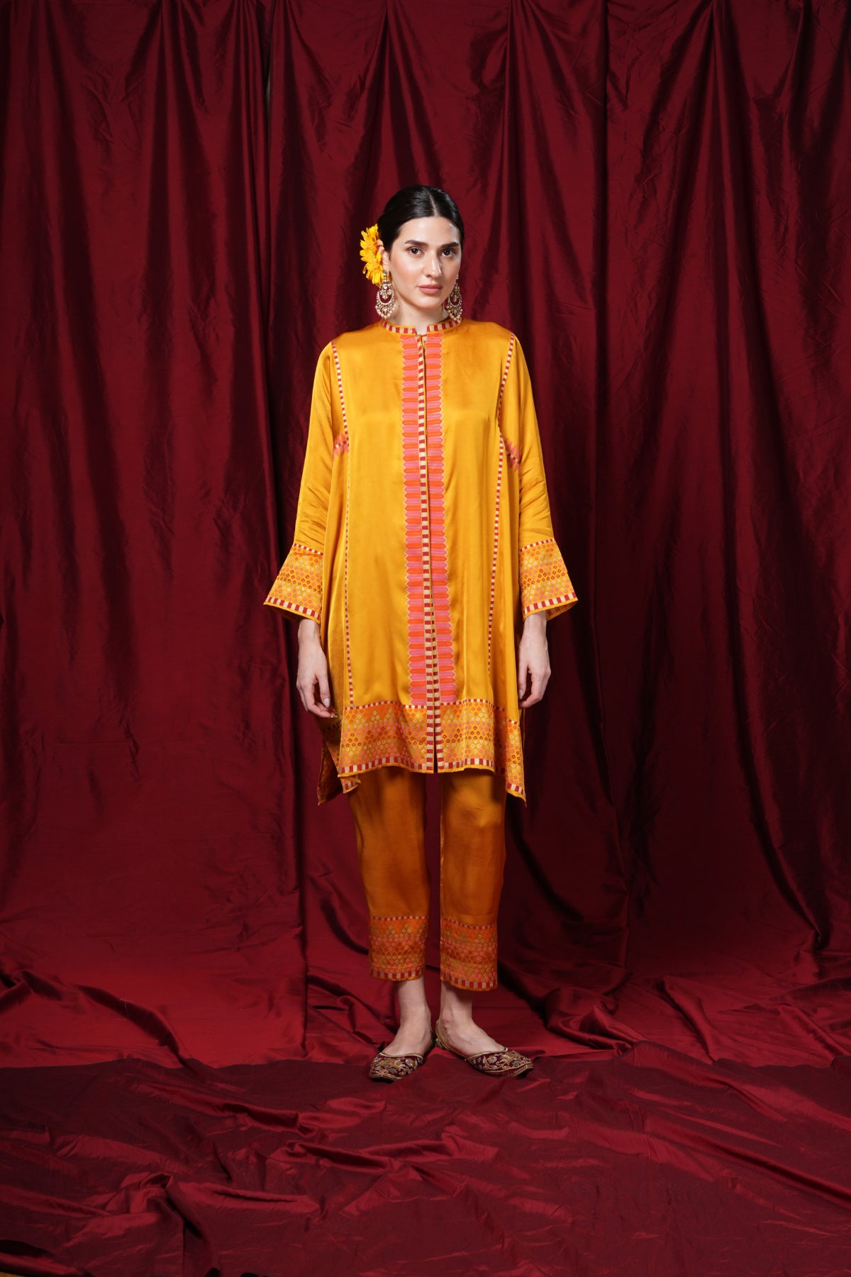 Marigold block-printed tunic jacket