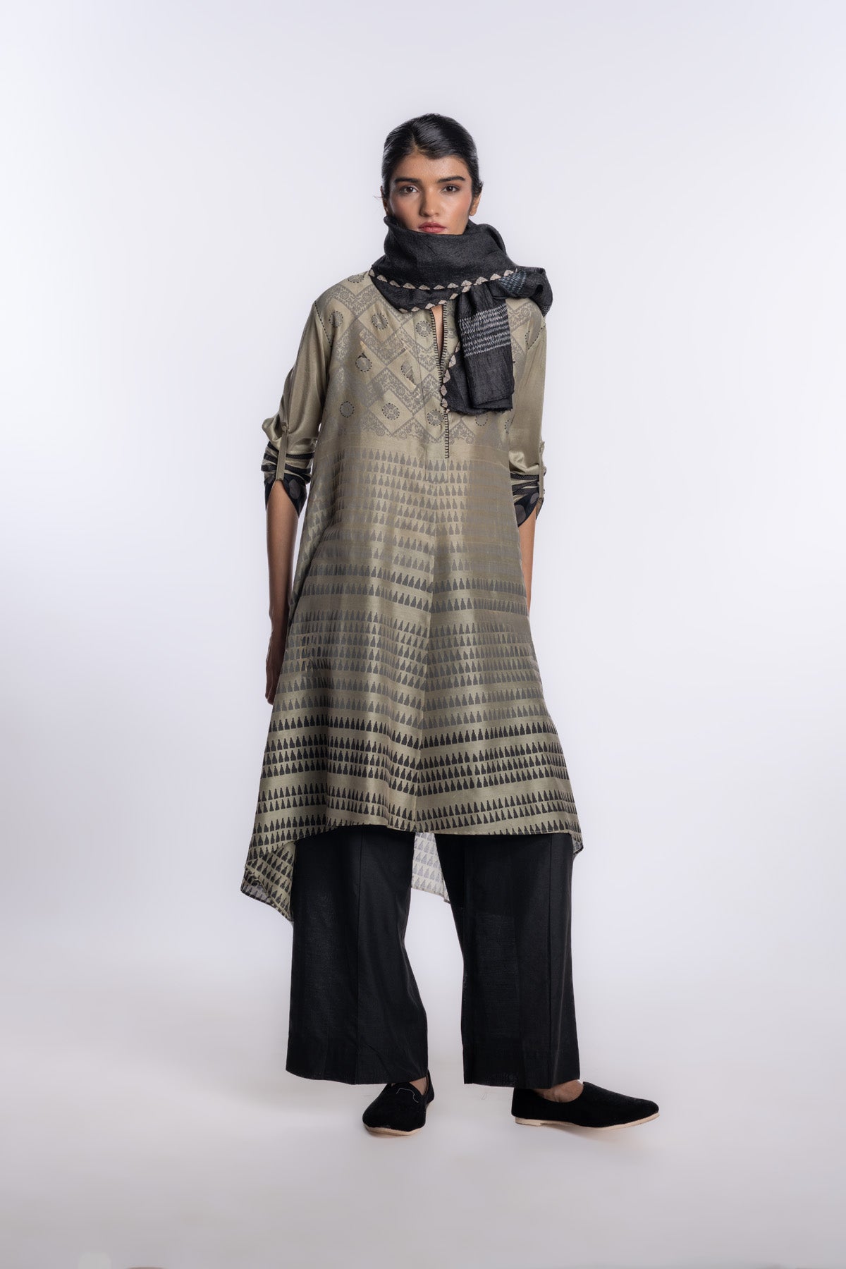 Soft olive asymmetric-hem tunic