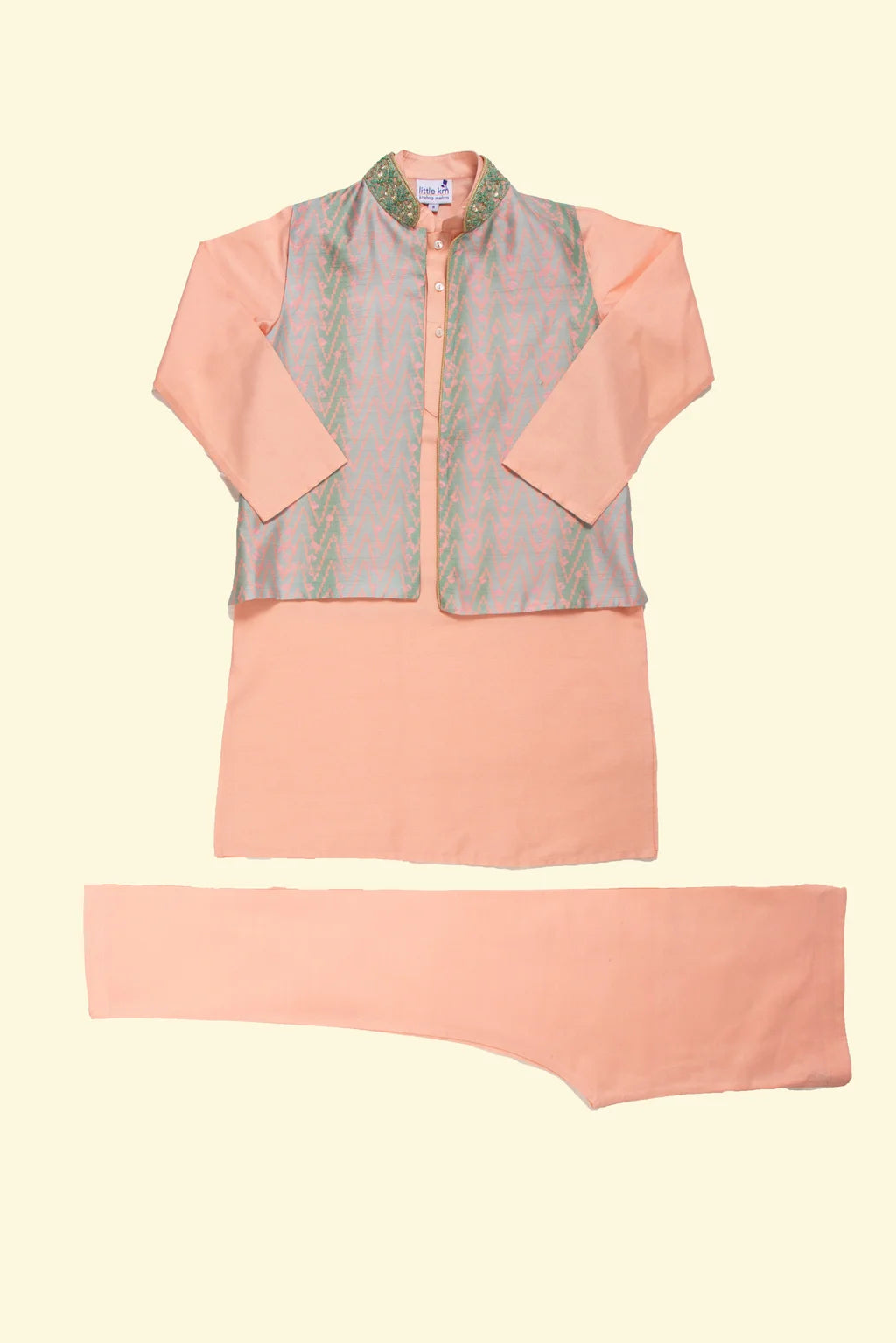 Peach & Grey Printed Vest Set
