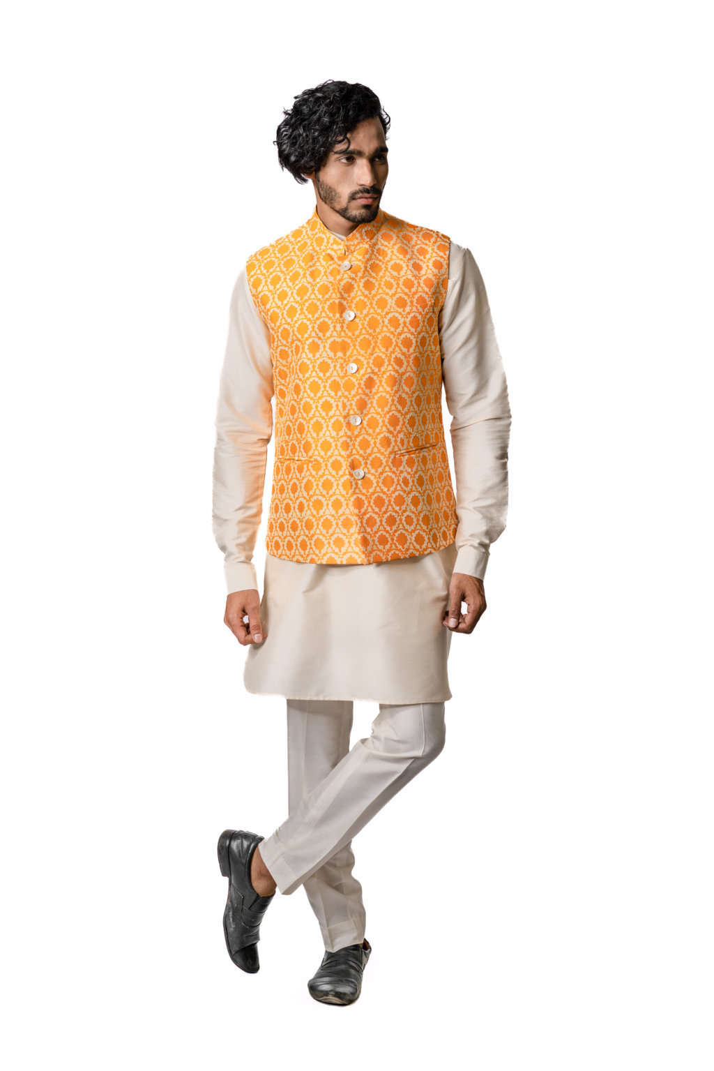 Bright Orange Block Printed & Embroidered Bundi Jacket