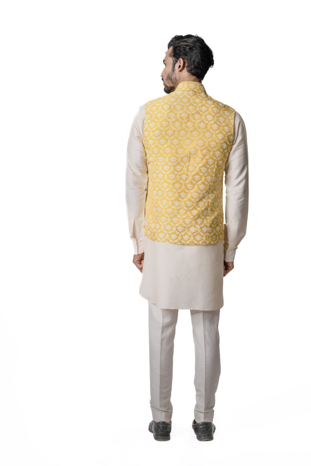 Bright Yellow Printed & Embroidered Bundi Jacket