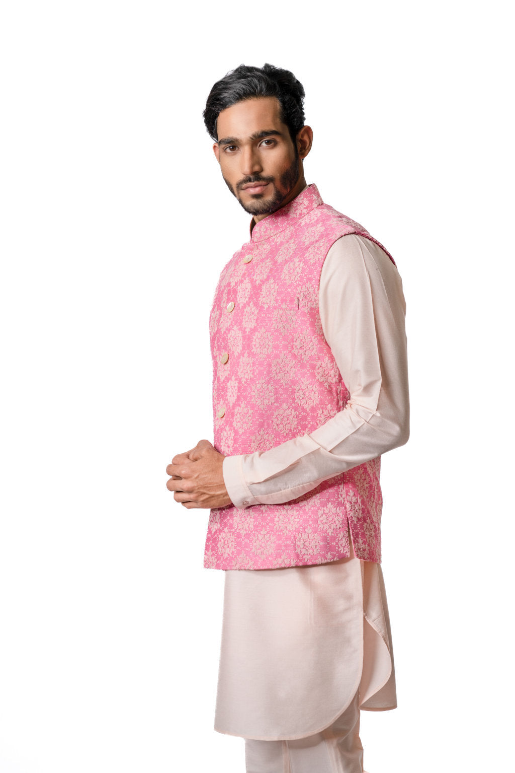 Bright Pink Printed & Embroidered Bundi Jacket