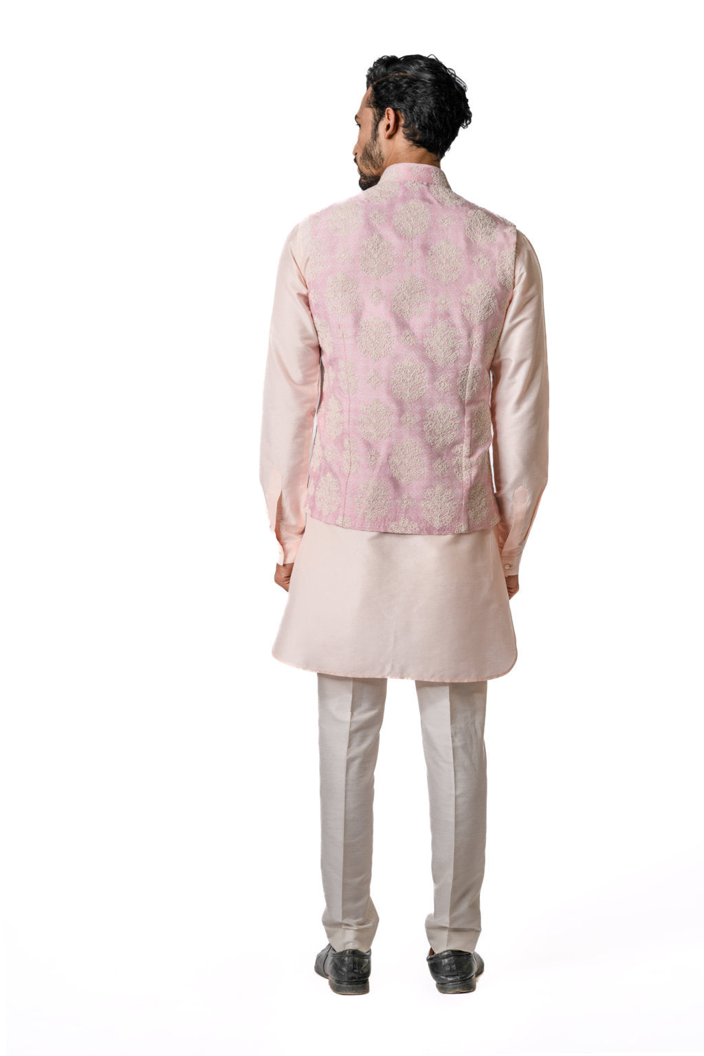 Blush Pink Block Printed & Embroidered Bundi Jacket