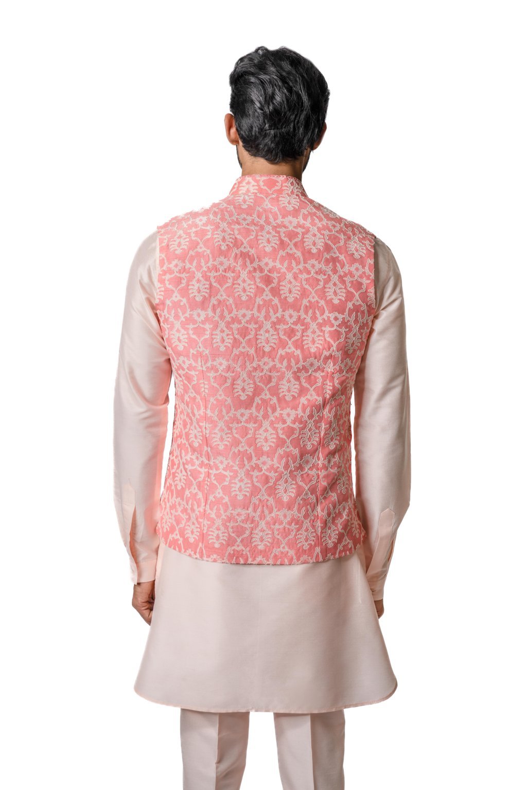 Coral Printed & Embroidered Bundi Jacket