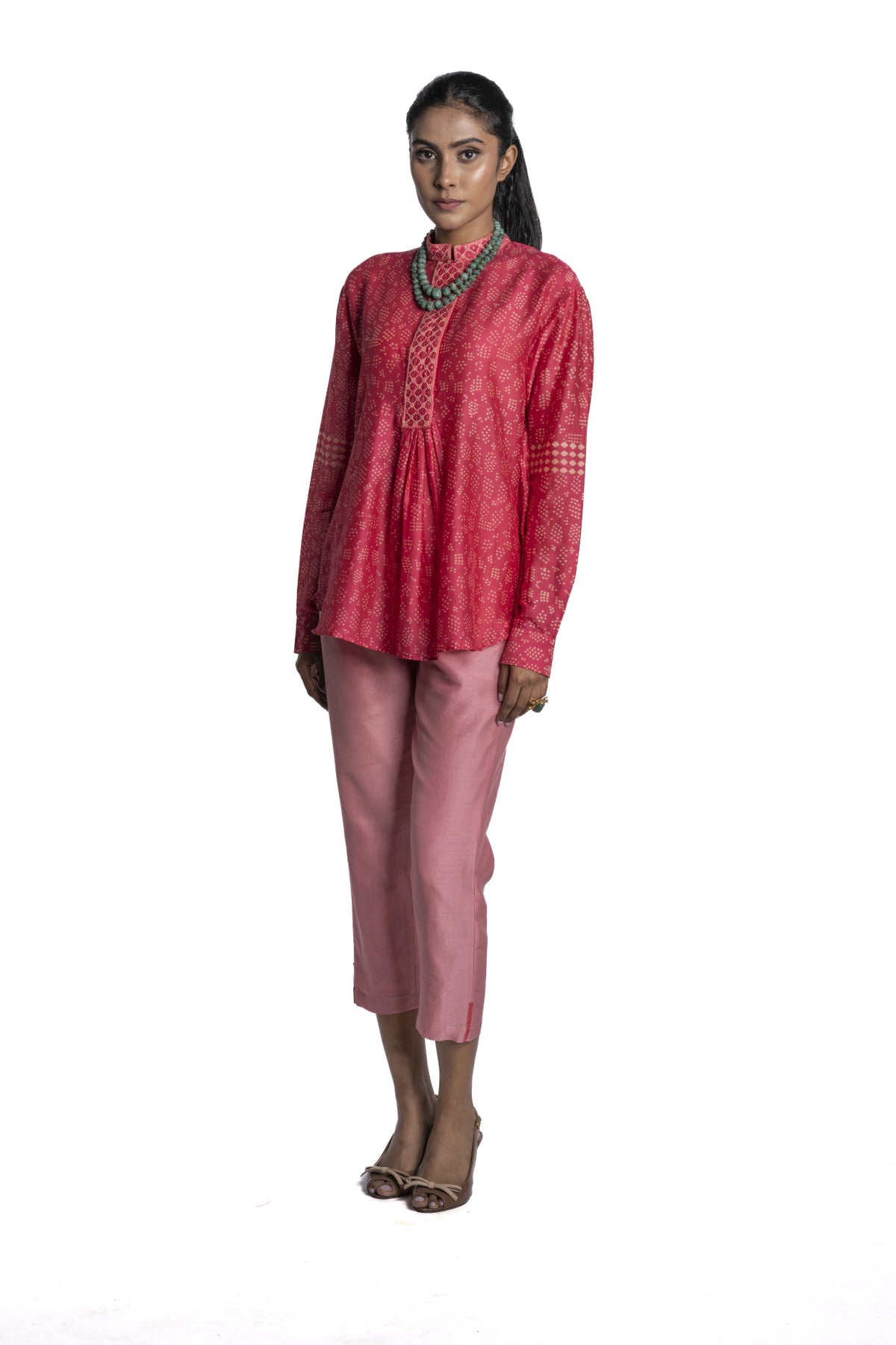 Pink Chanderi Printed Tunic Set