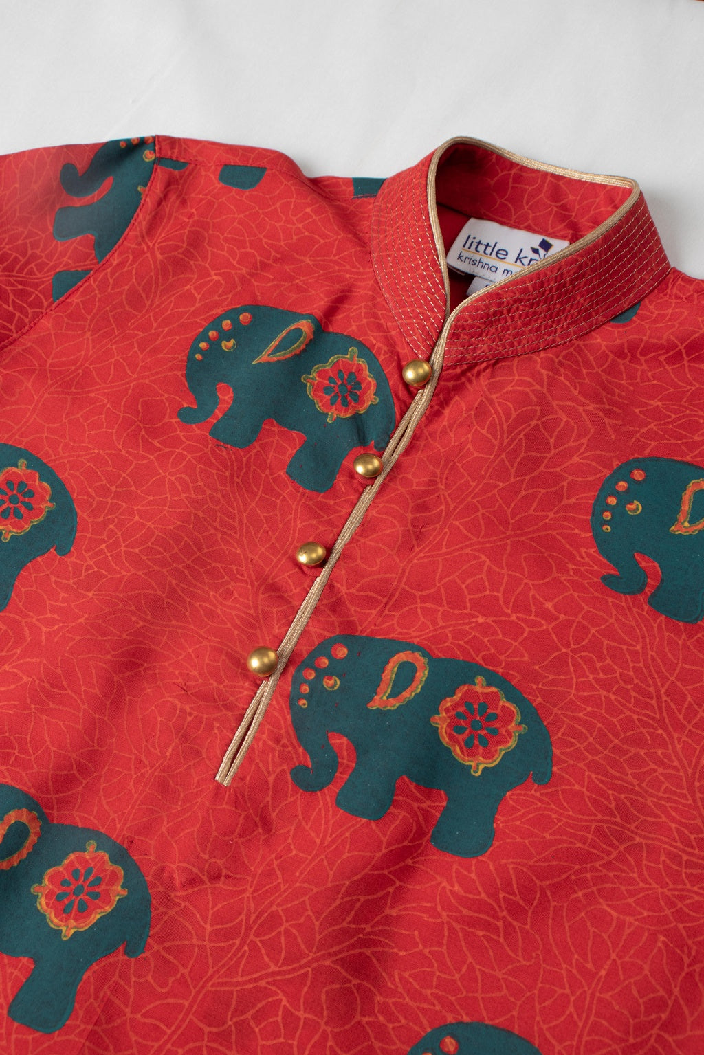 Red Elephant Printed Kurta Set